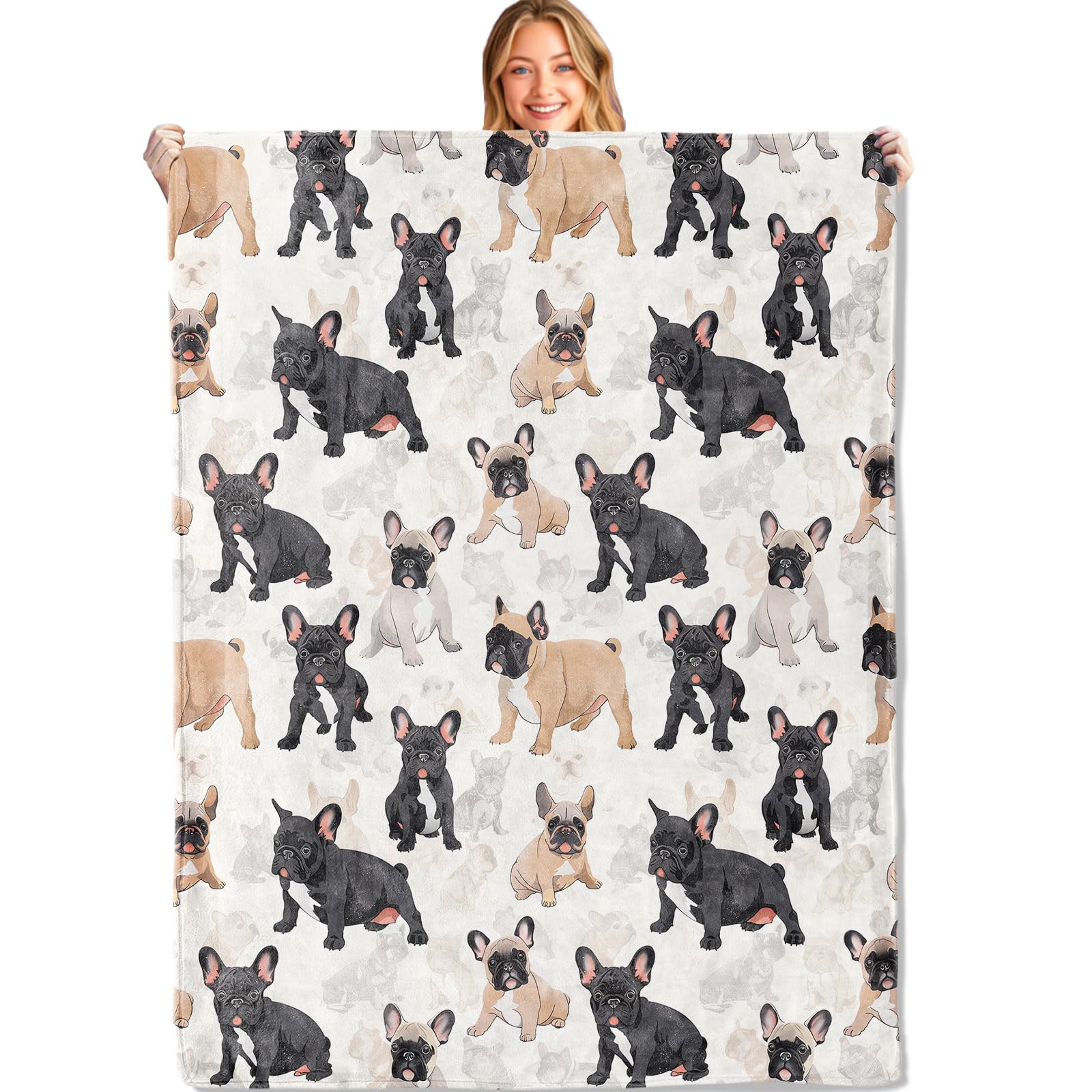 MIEPOS French Bulldog Throw Blanket - 50x60in,Ultra Soft, Cozy Lightweight Flannel, Cute Frenchie Dog Blankets - Gifts for Kids & Pet Lovers,for Couch