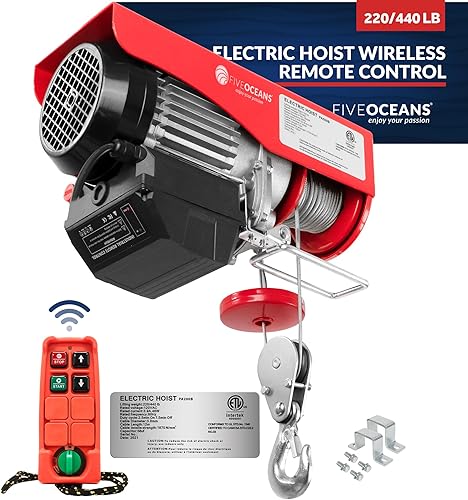 Five Oceans Polipasto eléctrico, sistema de polea de elevación, cabrestante eléctrico de 440 libras con control remoto inalámbrico de 110 voltios -