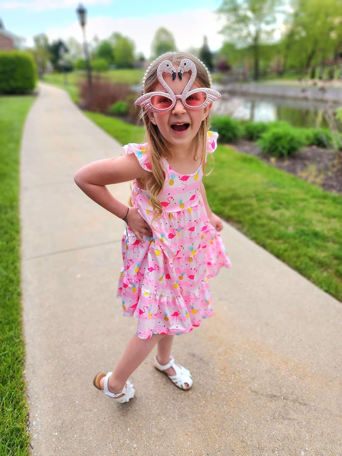 Vieille Toddler Girls Summer Dress Ruffle Sleeveless Casual Beach Sundress Tiered Swing Princess Dress for 2-8 Years - Image 6