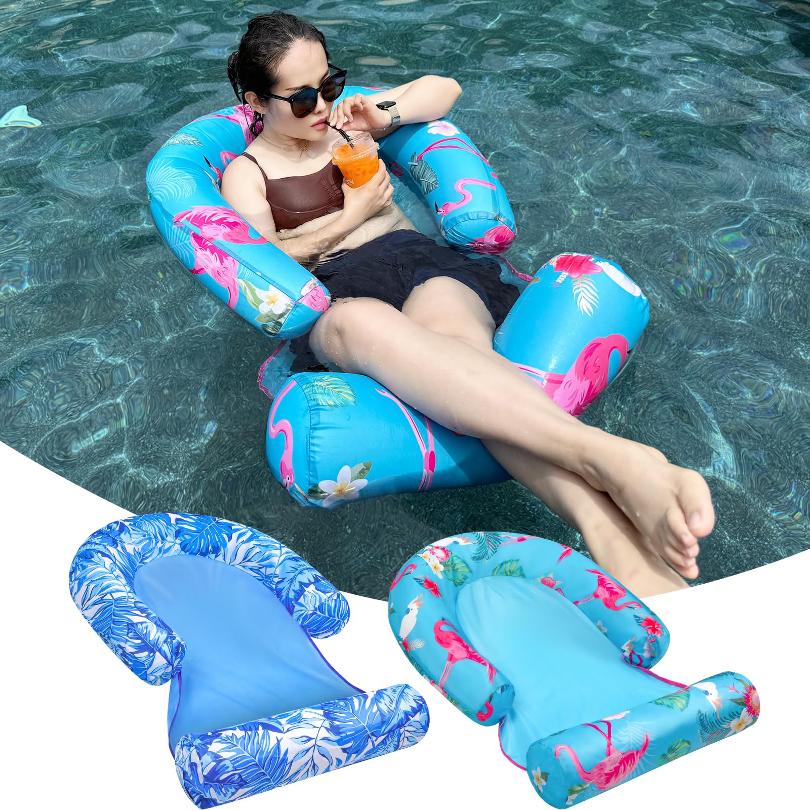 2 Pack Pool Floats Adult, Pool Lounger Float Raft Floating Chair with Leg-Rest, Adult Pool Float Chair for Swimming Pool, Beach, Lake