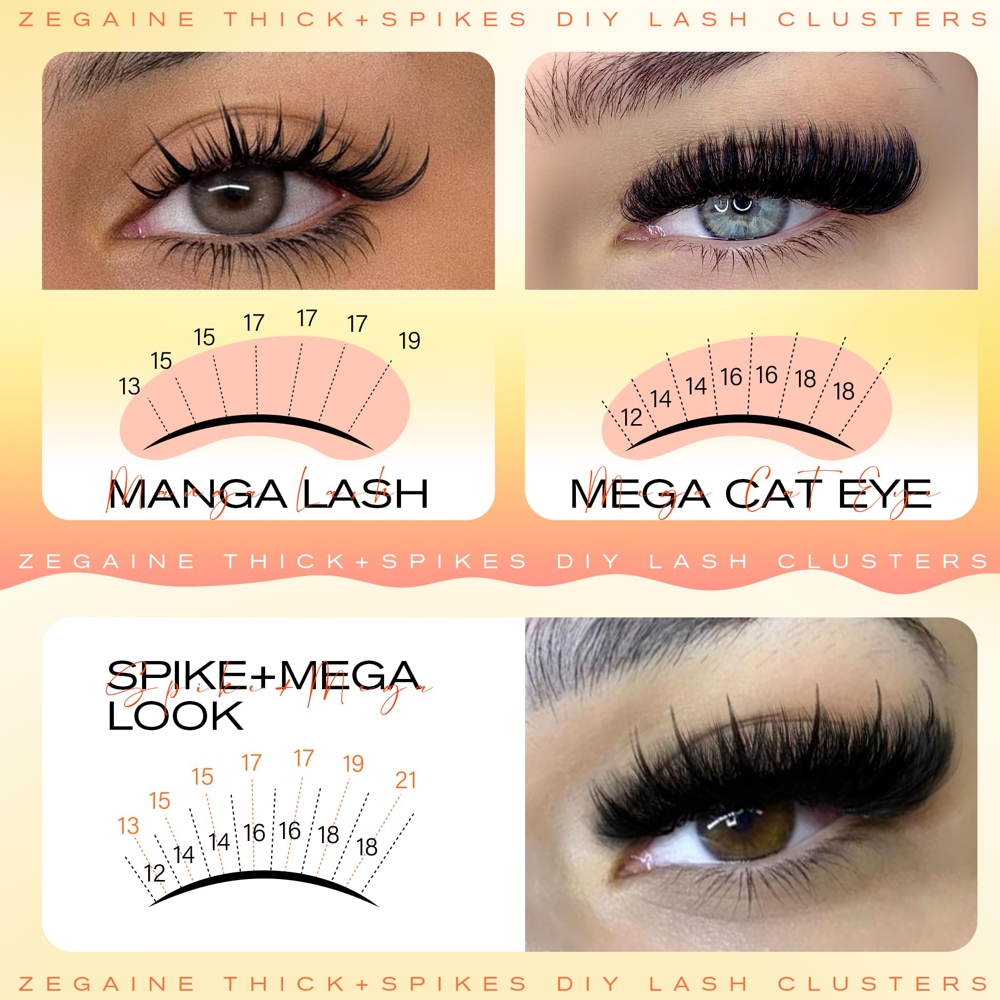 200D Fluffy Lash Clusters With Spikes Thick Eyelash Cluster 13-21MM Long Spikes Lash Clusters Fluffy Individual Lashes Volume Eyelash Extensions Mega DIY Lash Extensions 10-18MM 196Pcs by Zegaine - Image 3