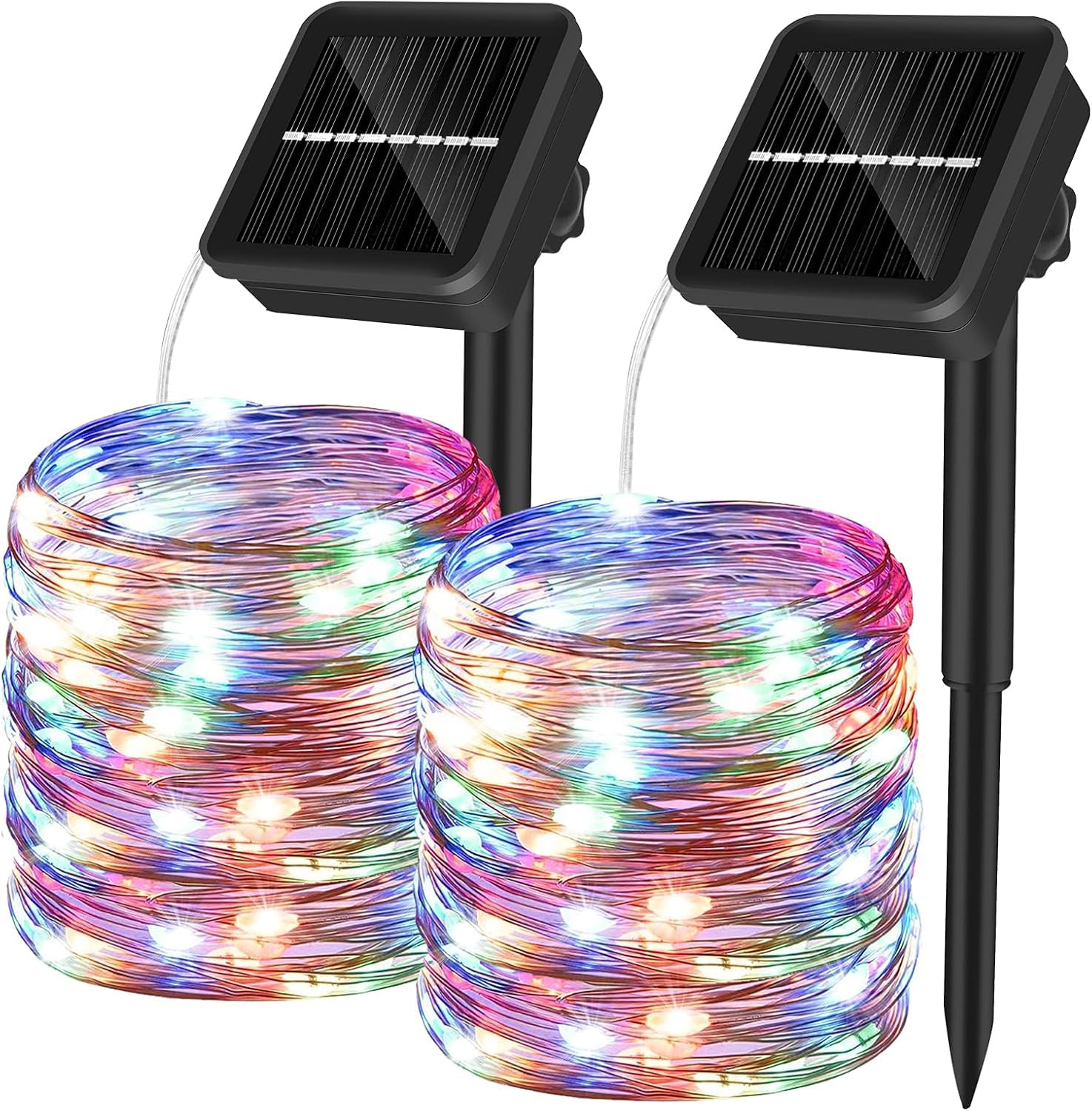 Yizhet Guirnaldas Luces Exterior Solar, 2 Piezas 15+2M 150 Led Cadena de Luces Solares, 8 Modos, Impermeable IP65, Luz Multicolor, Total 34M 400Led para Navidad, Bodas, Terraza, Patio, Jardines