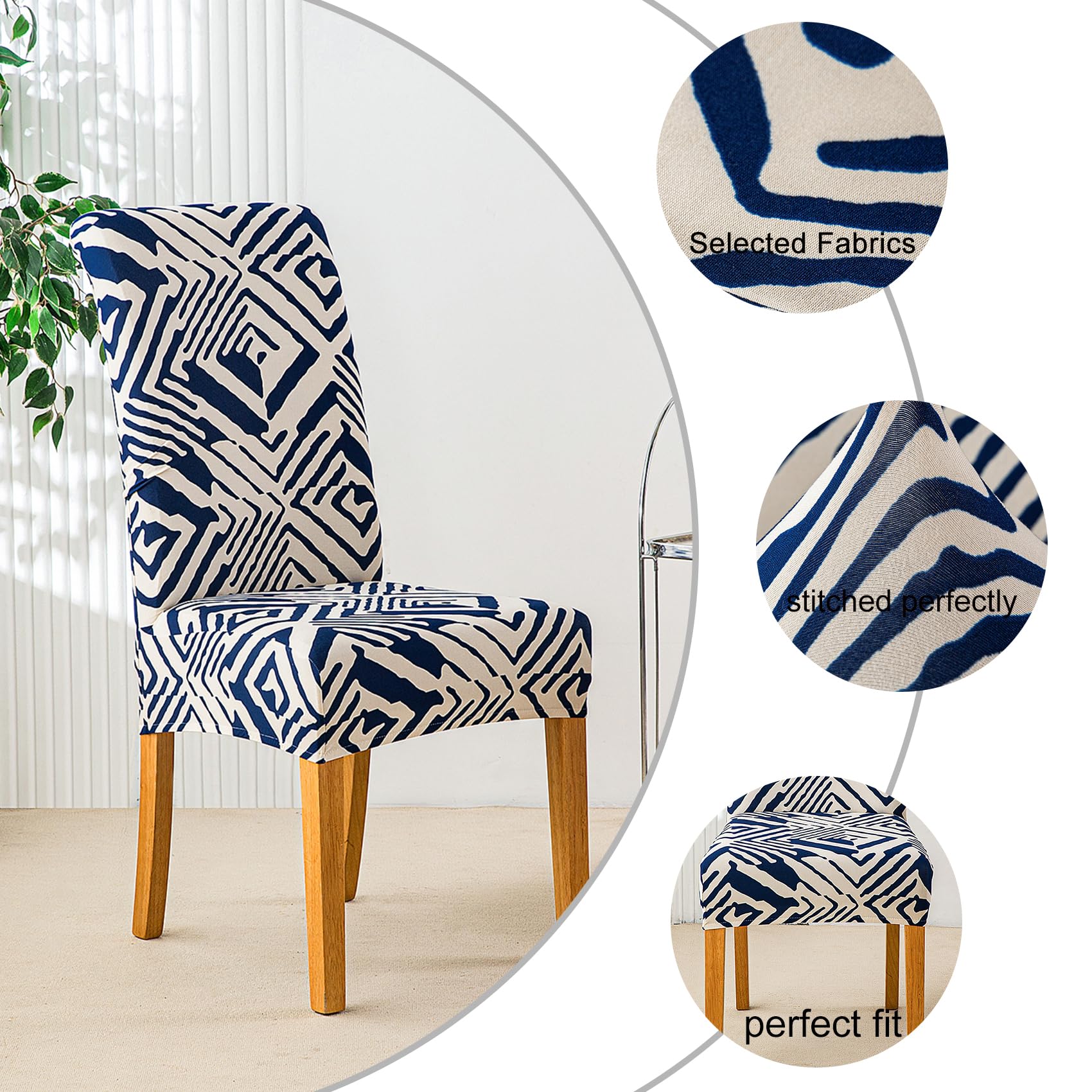 HZDHCLH Chair Covers Slipcovers 4/6 PCs Stretch Removable Washable Short Dining Chair Protector Cover Seat for Hotel,Dining Room,Ceremony (block blue,4 PCS) - Image 2