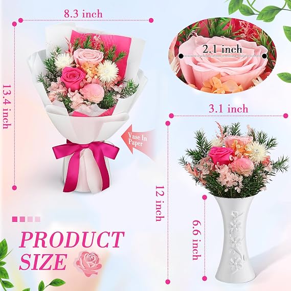 Bloom's Diary Preserved Flowers Bouquet, Flowers for Delivery Prime, Gift for Valentine's Day, Mother's Day, Anniversary, Birthday (Pink)