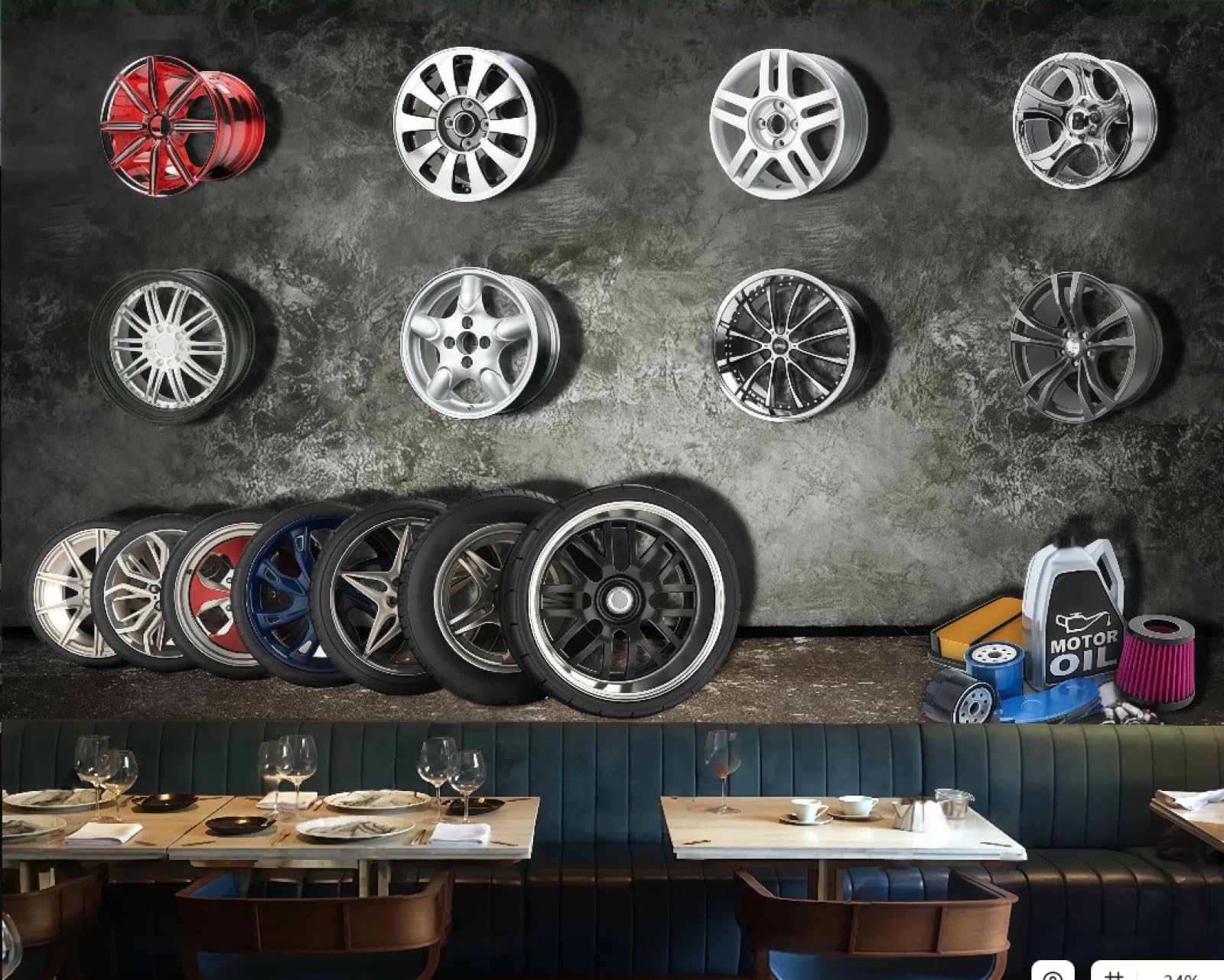 Xdoubao 3D Wallpaper Retro Nostalgic Cement Wall Three-Dimensional Car Tire Personality Bar Coffee Shop Background Mural Western Restaurant Wallpaper,,430X300cm