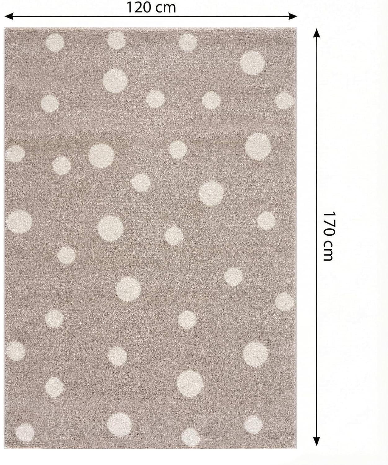 Jimri Kinderteppich DOTS l Pünktchen Gepunktet l Öko-Tex Siegel | Farbe: Beige Blau Rosa | Kinderzimmer/Jugendzimmer (Beige, 120 x 170 cm)