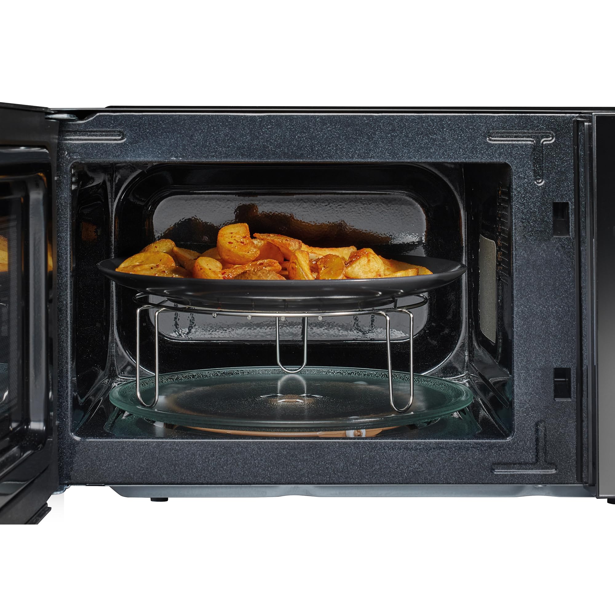 Hisense H20MOMBP1HG - Microondas con Grill 800W, 20L, Alto 32.6cm x Ancho 45.5cm, Color Negro, Potencia del Grill: 800 W, Revestimiento Cerámico, Cristal Premium, 5 Niveles de Potencia