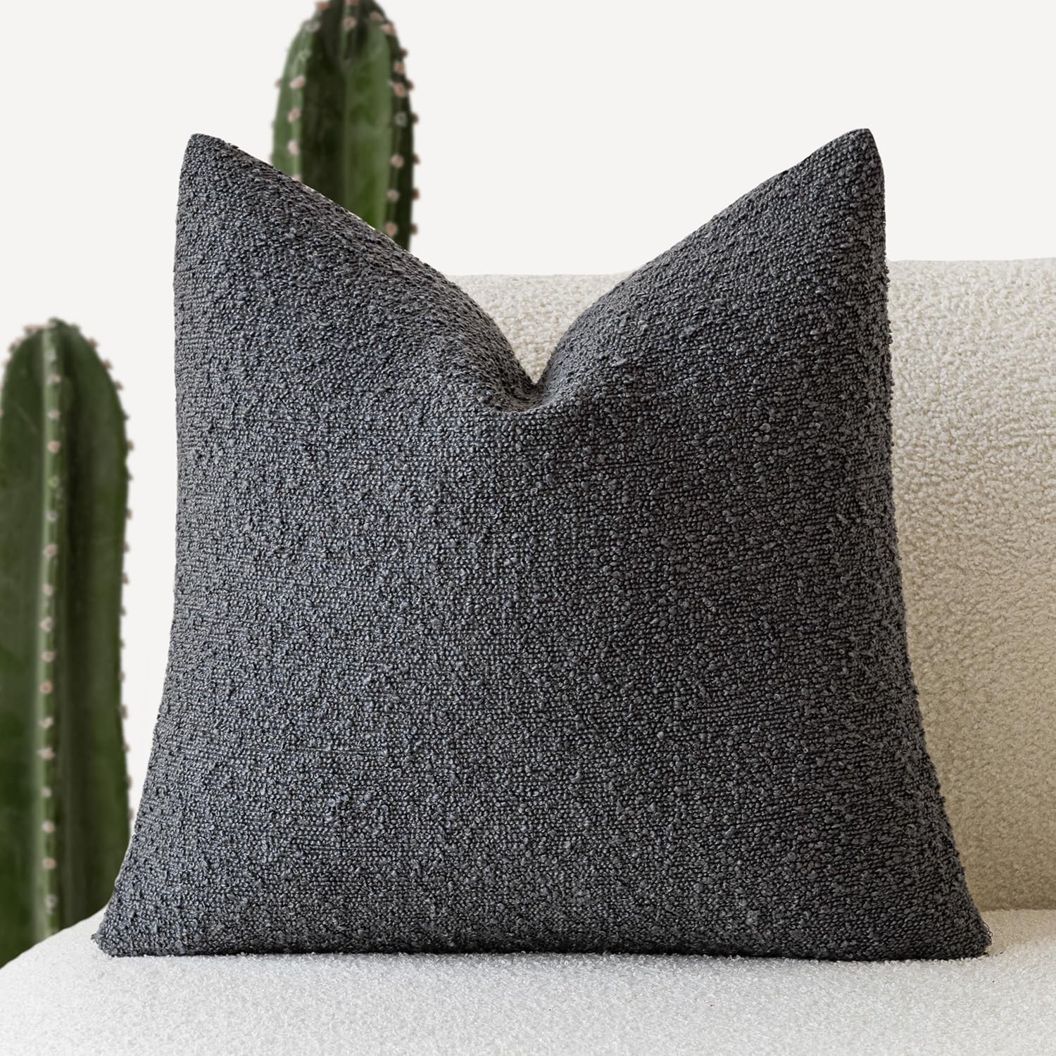 Foindtower Decorative Textured Boucle Throw Pillow Covers Accent Solid Pillow Cases Neutral Soft Cozy Couch Cushion Case for Chair Sofa Bedroom Living