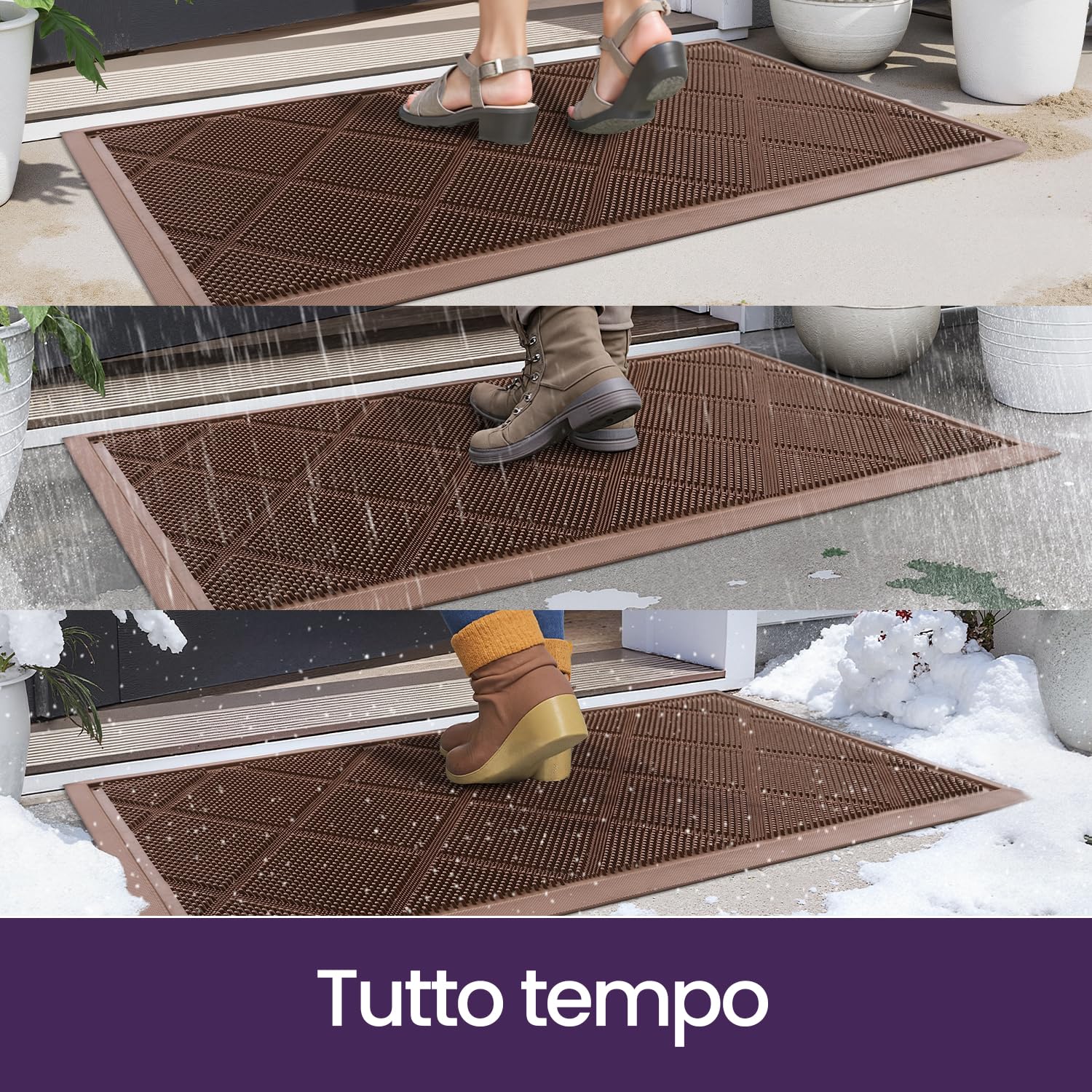 DEXI Zerbino Ingresso Esterno 43 x 90 cm, Antiscivolo e Impermeabile con Fori, Facile da Pulire, Tappeto da Esterno per Ingresso, Porta di Casa, Balcone e Terrazza, Marrone