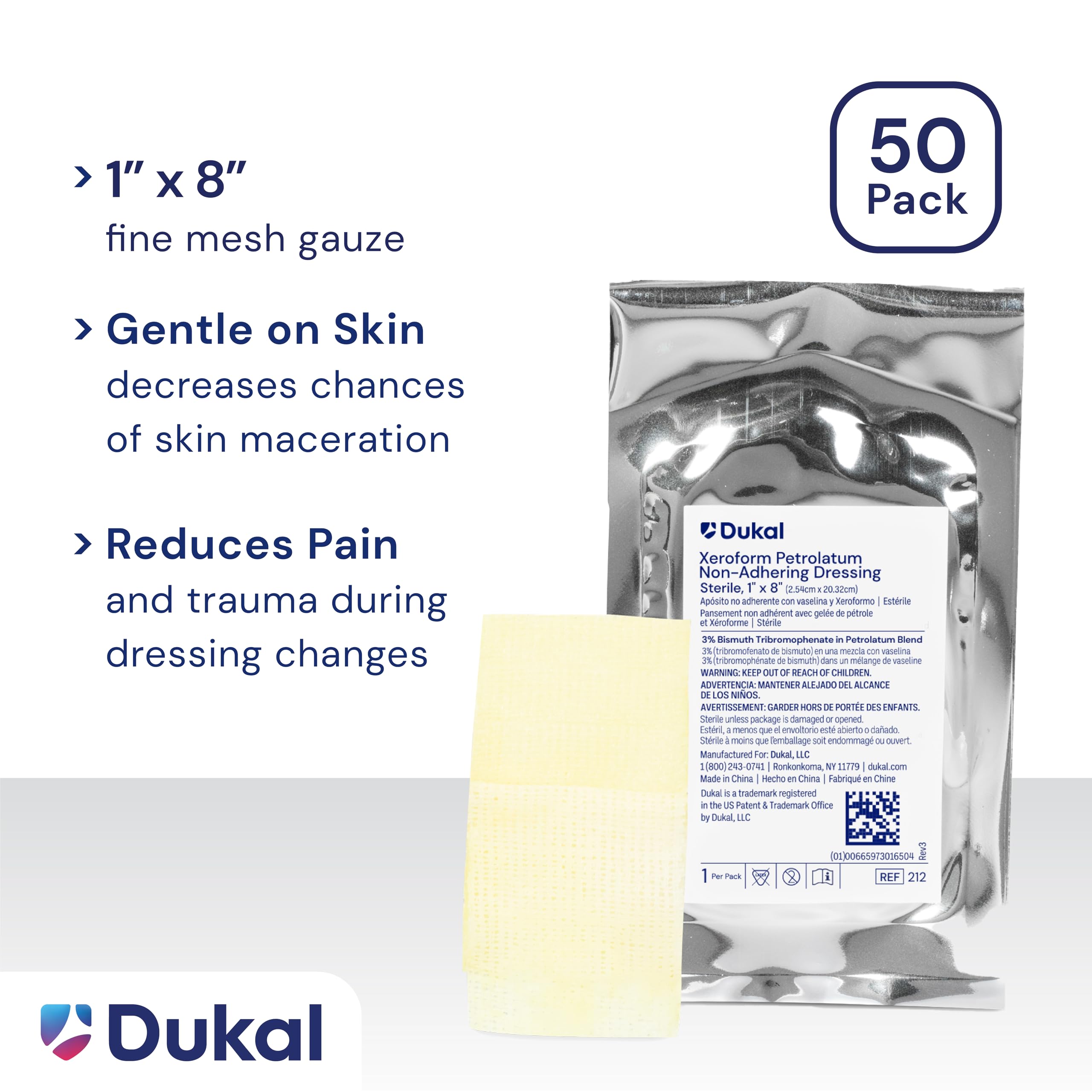 Dukal Xeroform Petrolatum Gauze, Sterile, 1" W x 8" L (Box of 50), 212 — Amazon image 4