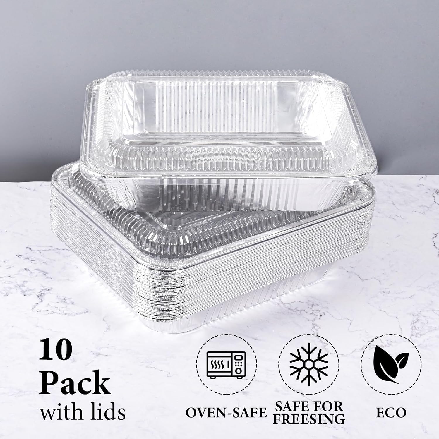 9x13 Inch Disposable Aluminum Pans with Clear Lids(10 Pack)Half Size Tin Foil Pans with Lids,Food Containers Disposable Baking Pans For Cooking, Meal Prep, Roasting, Chafing, Steam Table, Storage