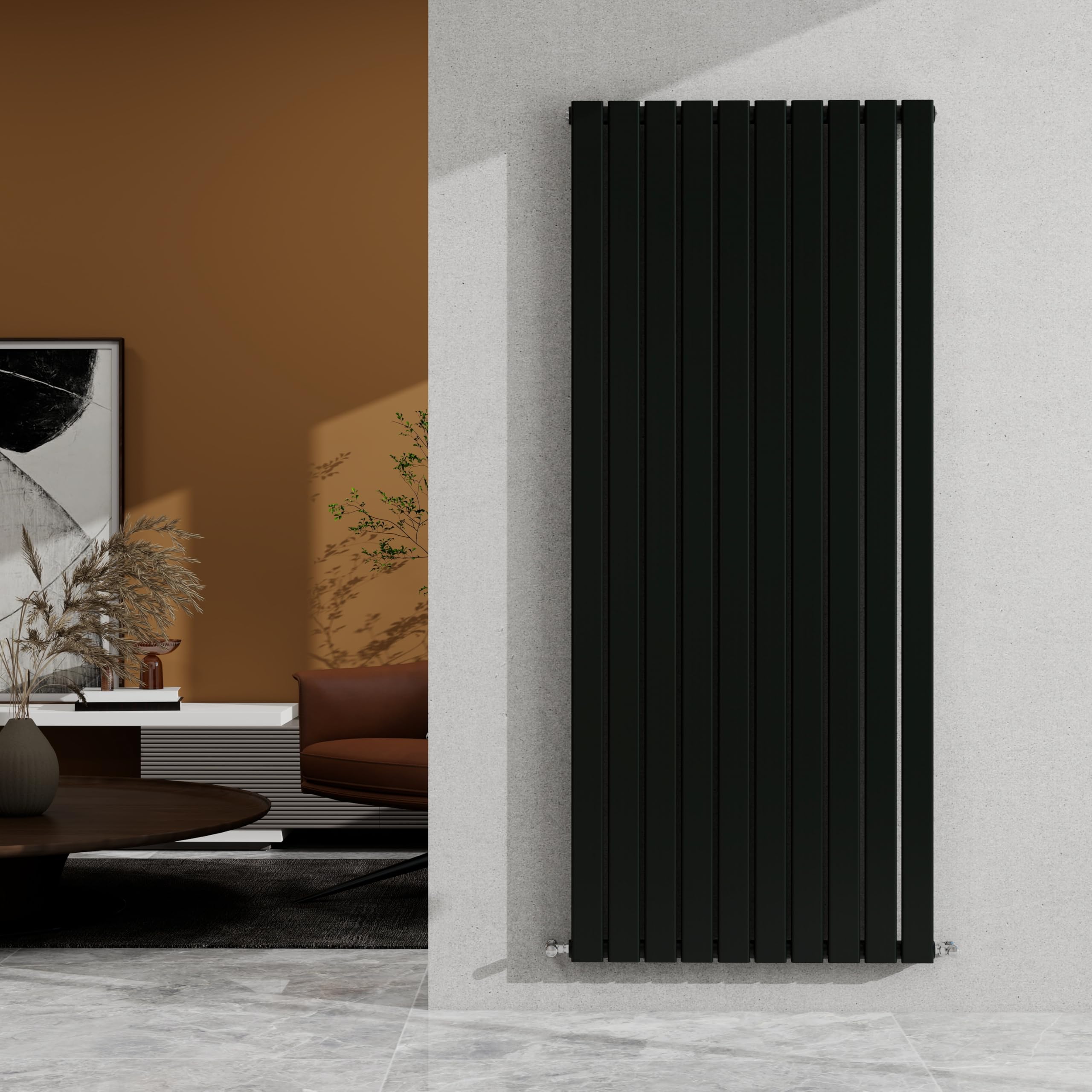 SKY Bathroom 1600×680mm Black Vertical Designer Radiator Single Panel Modern Central Heating Flat Panel Rad 4378 BTU