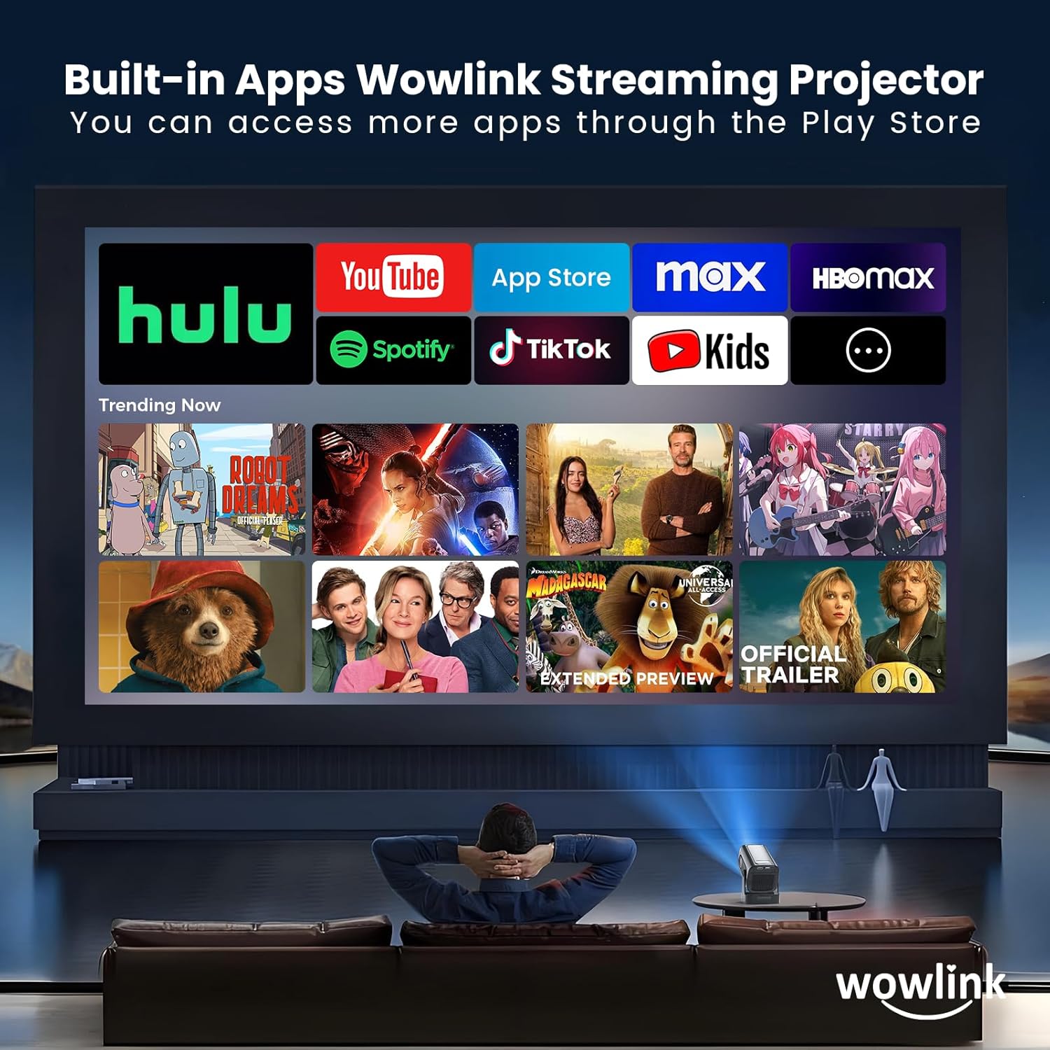 Projector [Auto Focus & 1080P Native & Built-in Apps] Projector 4K Support Auto Correction WiFi 6 Bluetooth 5.4 Mini Portable Projector Compatible with HDMI/TV Stick/Memory Stick/Laptop, Dark