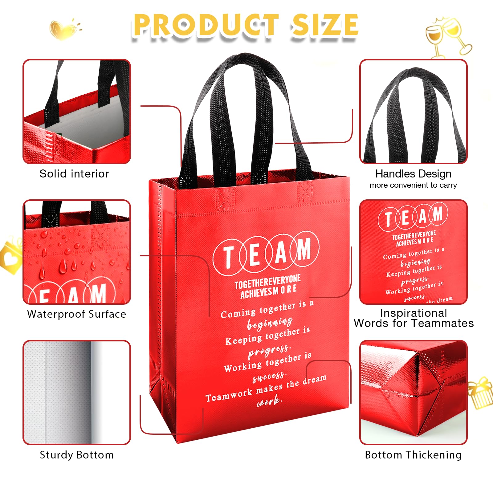 Addblu 50-Piece Employee Appreciation Gift Bags Bulk - Include 25 Team Bags (8x10x4 Inch) & 25 Tissue Paper, Reusable Gift Bag with Handles for Staff, Coworker, Teacher, Thank You & Valentine‘s Day Gifts (Colorful)