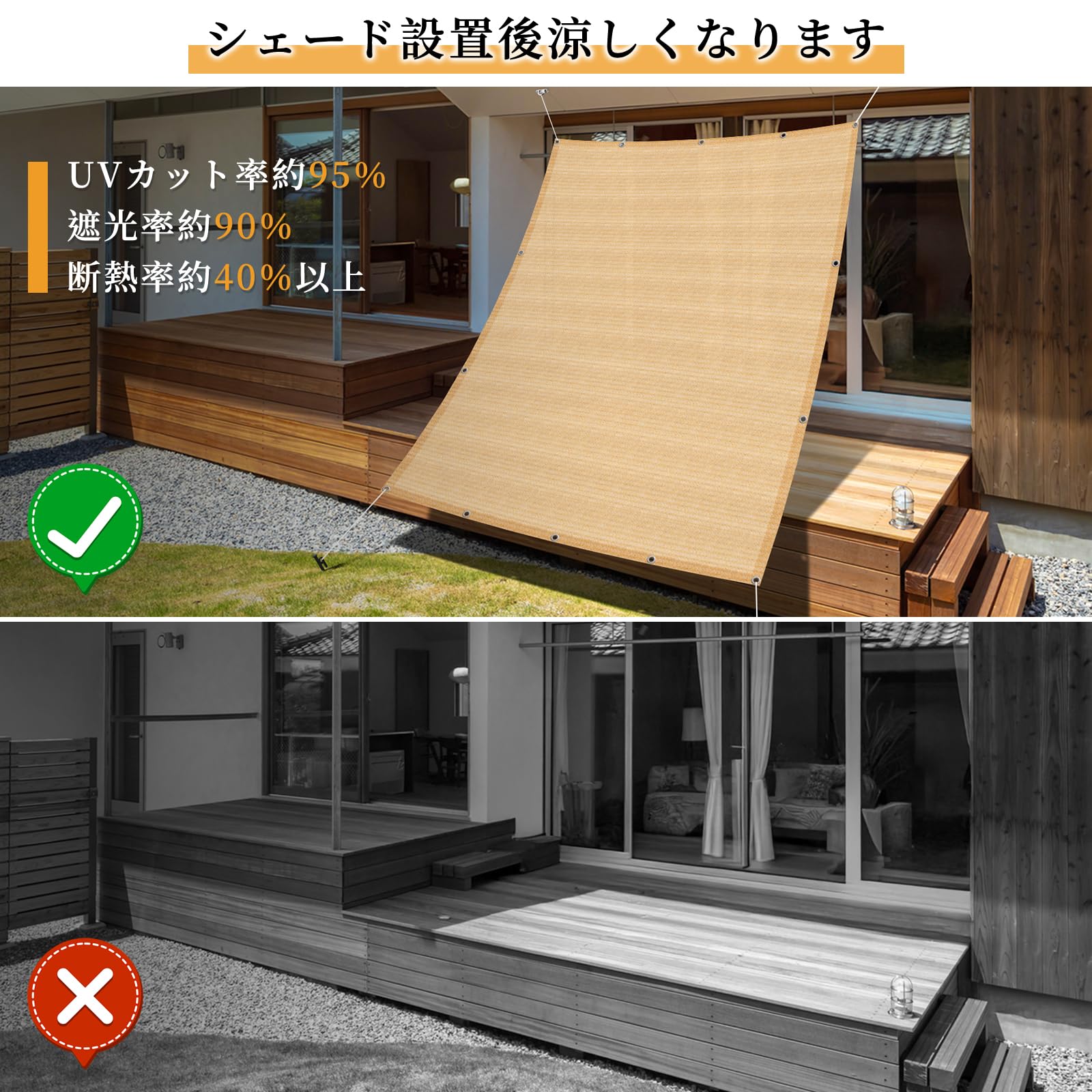 Amazon | SUNNY GUARD日除け シェード屋外 2x2.7m ベージュ 