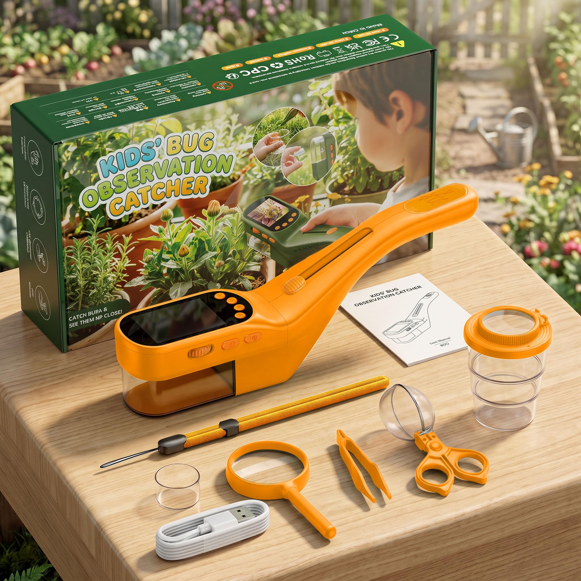 CIMELR Insektenfänger 2,4-Zoll HD-Mikroskop Naturspielzeug für Kinder | Insektenfänger mit 1000mAh Akku, 8 LEDs, 1080P Kamera, PC-Übertragung, STEM-Set für Kinder 3-12
