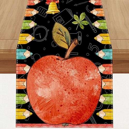 Miniatura 6 de Juego de 4 manteles individuales de lino con diseño de manzana, acuarela, para el primer día de escuela, decoración y suministros para el hogar,