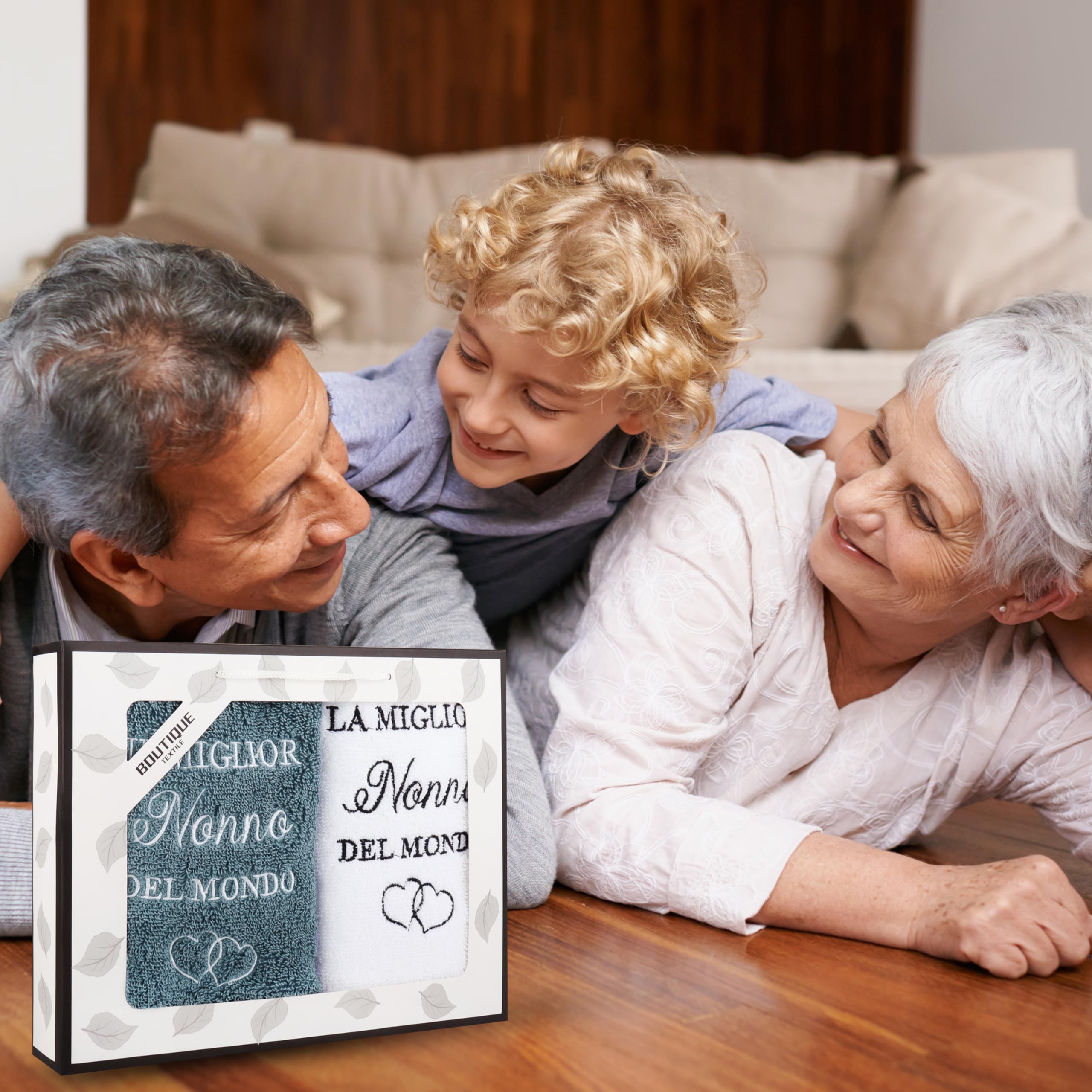 Set Asciugamani Nonni - 2 Pezzi 35x75 Cm Con Ricamo Per Regalo