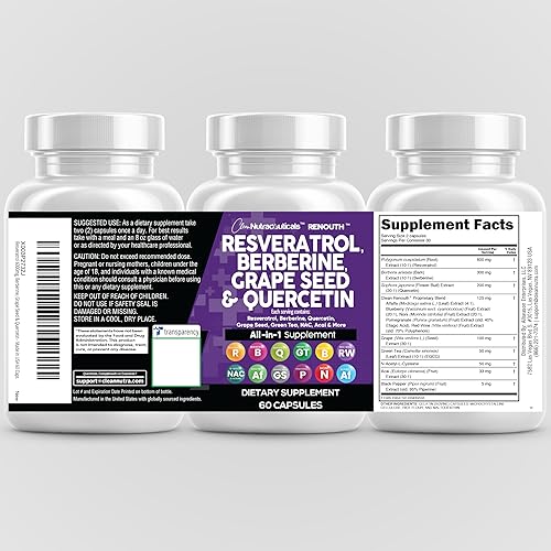 Miniatura 9 de Suplemento de resveratrol limpio | Extracto de semilla de uva berberina Quercetina Extracto de té verde Acai Noni Suplemento de polifenol para