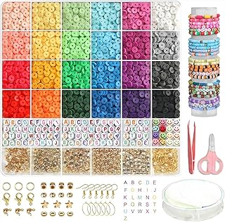 مجموعة صنع أساور بوليفيا، 6000 قطعة من خرز بوني مع دلايات هدايا للصداقة، مجموعة صنع أساور من خرز الصلصال مع 24 نمط لون، مصنوعة من طين البوليمر للبنات المراهقات من سن 8 إلى 12 سنة