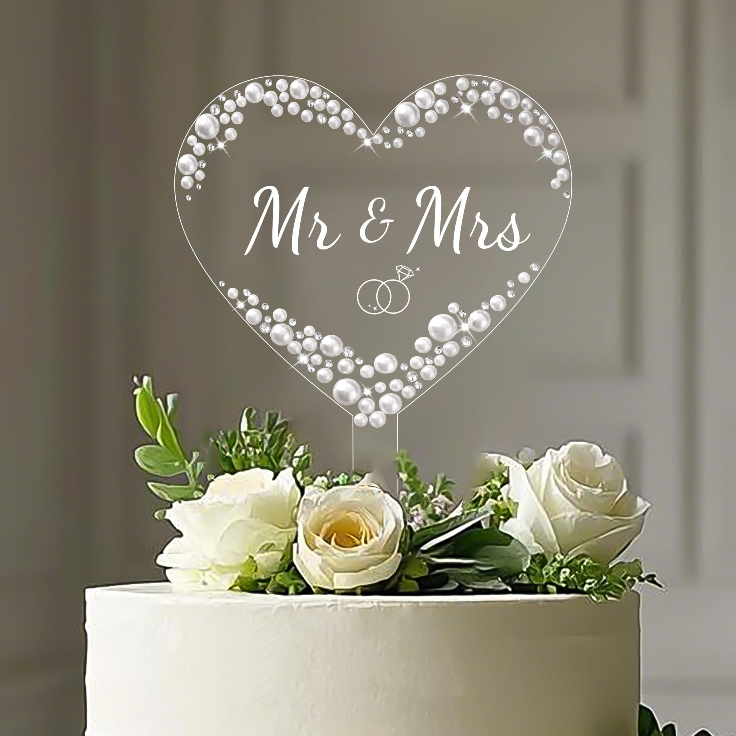 Photo 1 of Coucoland Mr and Mrs Cake Topper - Heart Wedding Cake Decor with Rhinestones and Pearls for Engagement Bridal Anniversary