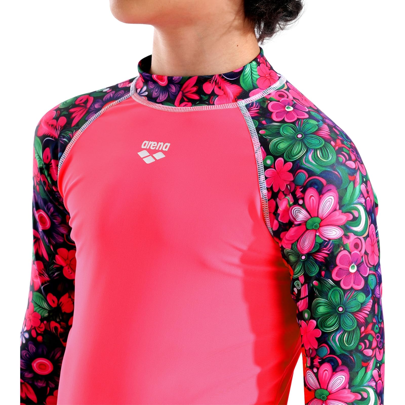 ARENA Kinder Badeshirt UV-Shirt Surfshirt Rash Vest L/S Allover, Farbe:Pink, Artikel:-960 Shocking pink/Flower, Größe:164