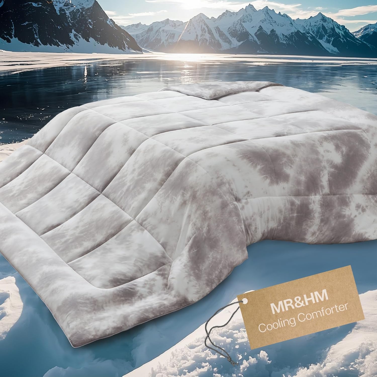MR&HM Cooling Comforter Full/Queen Size, Double-Sided Cooling Blanket for Hot Sleepers, Silky Soft & Breathable Bedding for Night Sweats, All Season Comforter (90"x90", Tie-dye Silver)