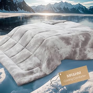 MR&HM Cooling Comforter Twin/Twin XL Size, Double-Sided Cooling Blanket for Hot Sleepers, Silky Soft & Breathable Bedding for Night Sweats, All Season Comforter 68"x92", Tie-dye Silver