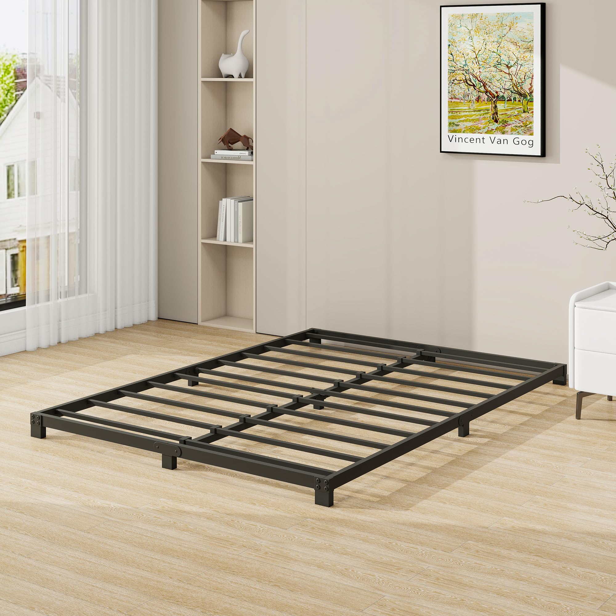 Telaio per letto matrimoniale, altezza 8 cm, struttura in metallo 135 x 190 cm, resistente, struttura letto matrimoniale con supporto a doghe in acciaio, nessuna base del letto necessaria