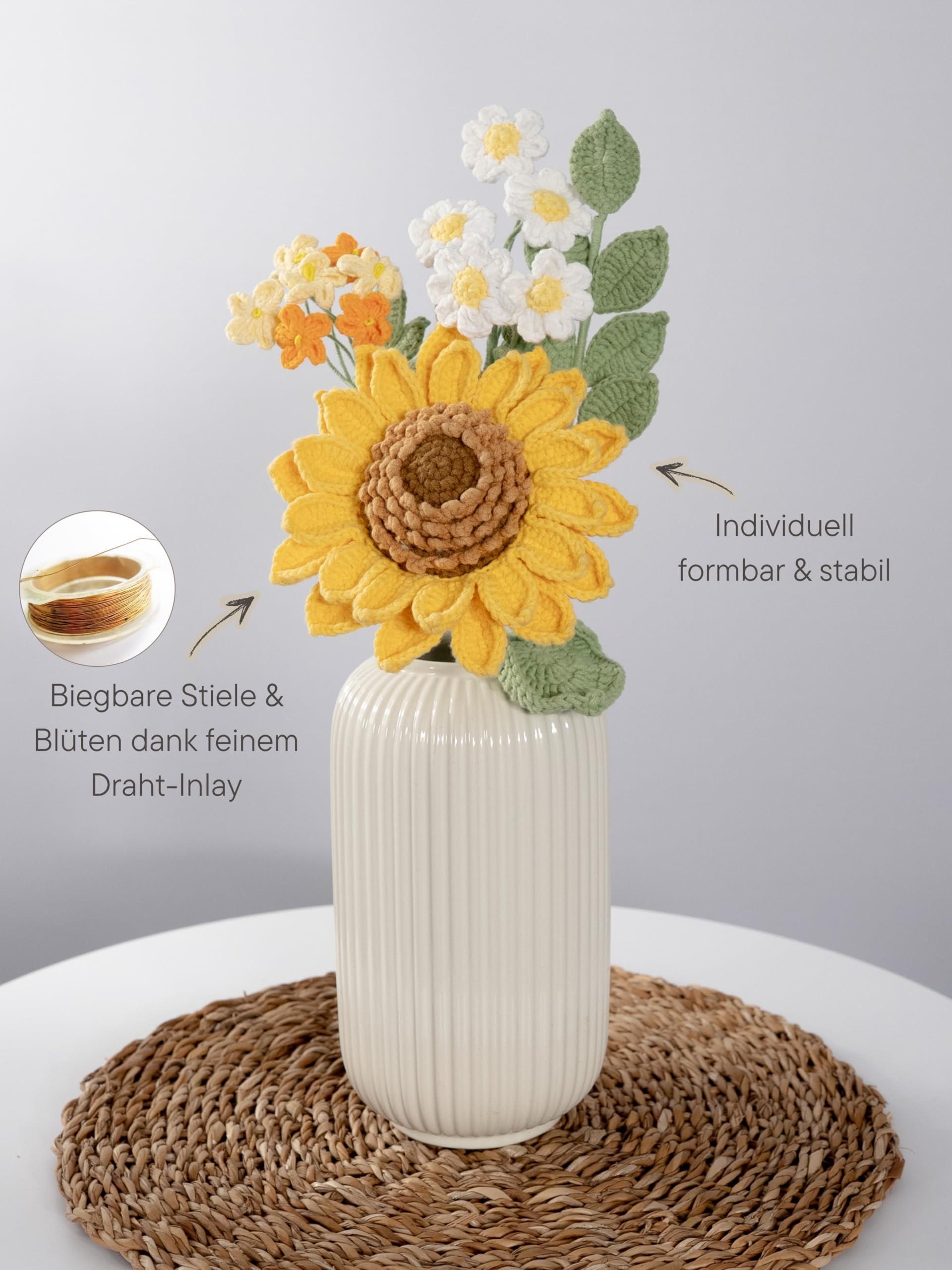 Häkelblumenstrauß Sunflower, gehäkelter Blumen-Strauß | Handmade crochet flowers, Blumenarrangement, als Geschenk für Freundin oder Mutter zum Muttertag