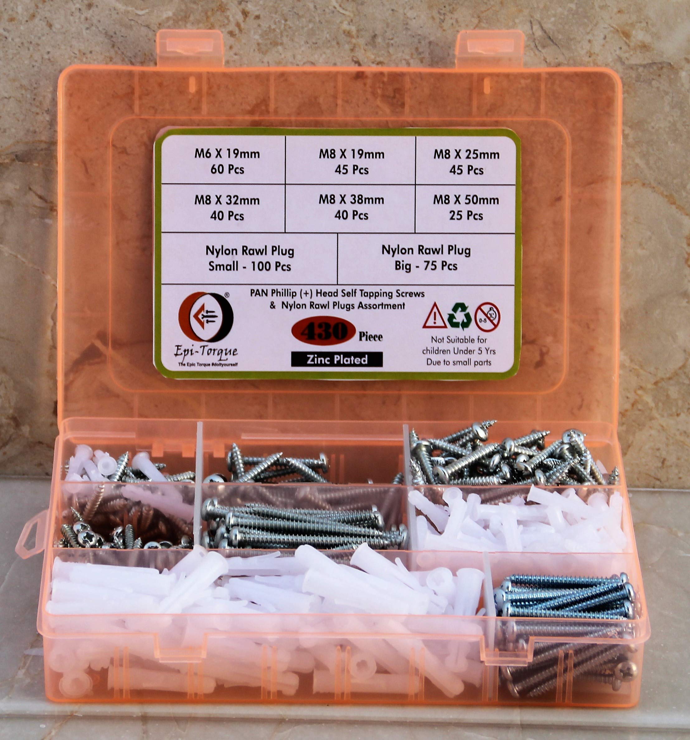 Epi-Torque; The Epic Torque #Doityourself Metal Zinc Plated PAN Phillip Plus Head Self Tapping Full Threaded Sheet Screws Different sizes with Matching Rawl Plugs - Pack of 430 Pieces (B07ZJ5THX1) Amazon Price History, Amazon Price Tracker
