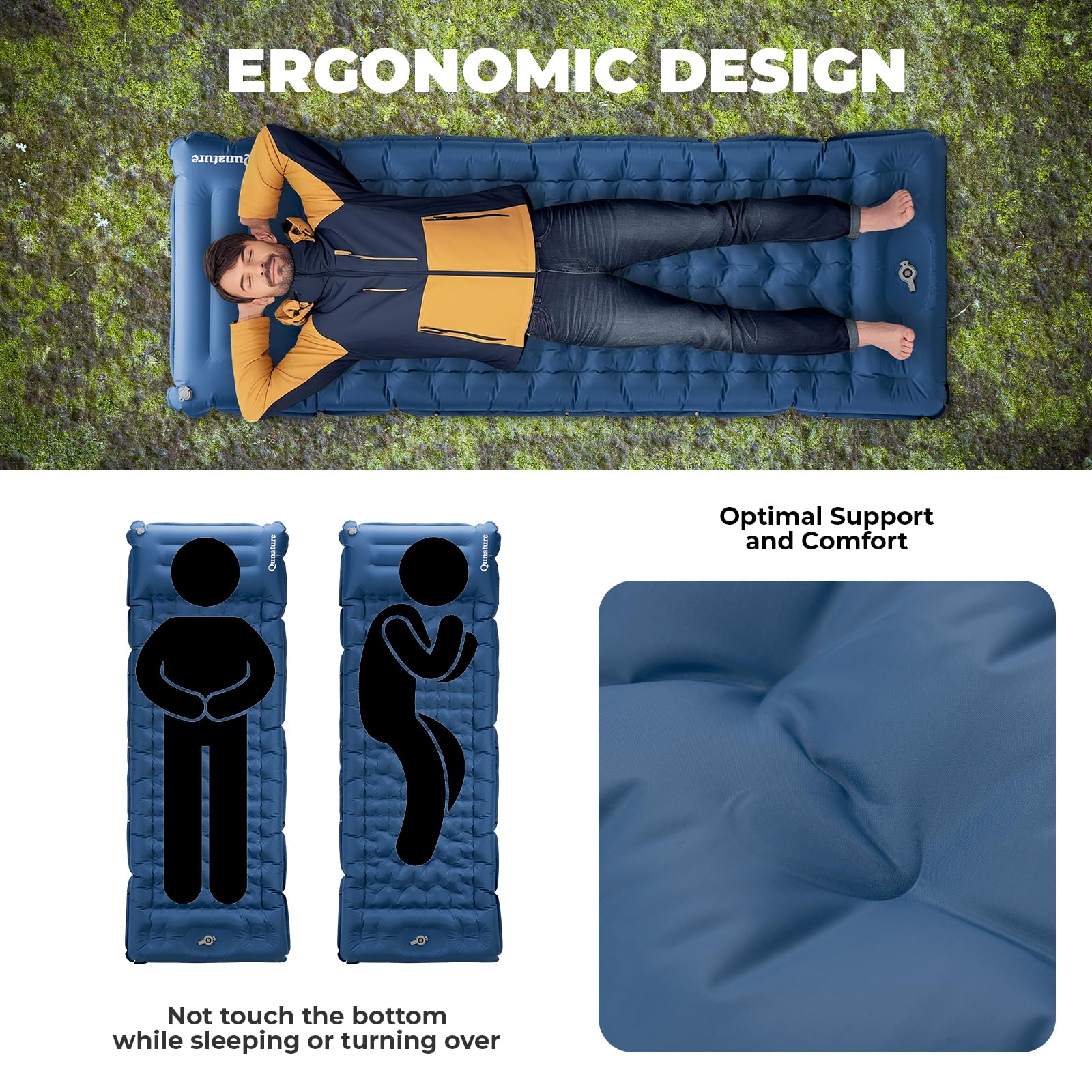 Colchoneta Ultraligera para Camping, Esterilla Hinchable Individual 12 cm con Almohada y Bomba de Pie, Colchón Inflable para Dormir en Viajes y Actividades al Aire Libre, Azul