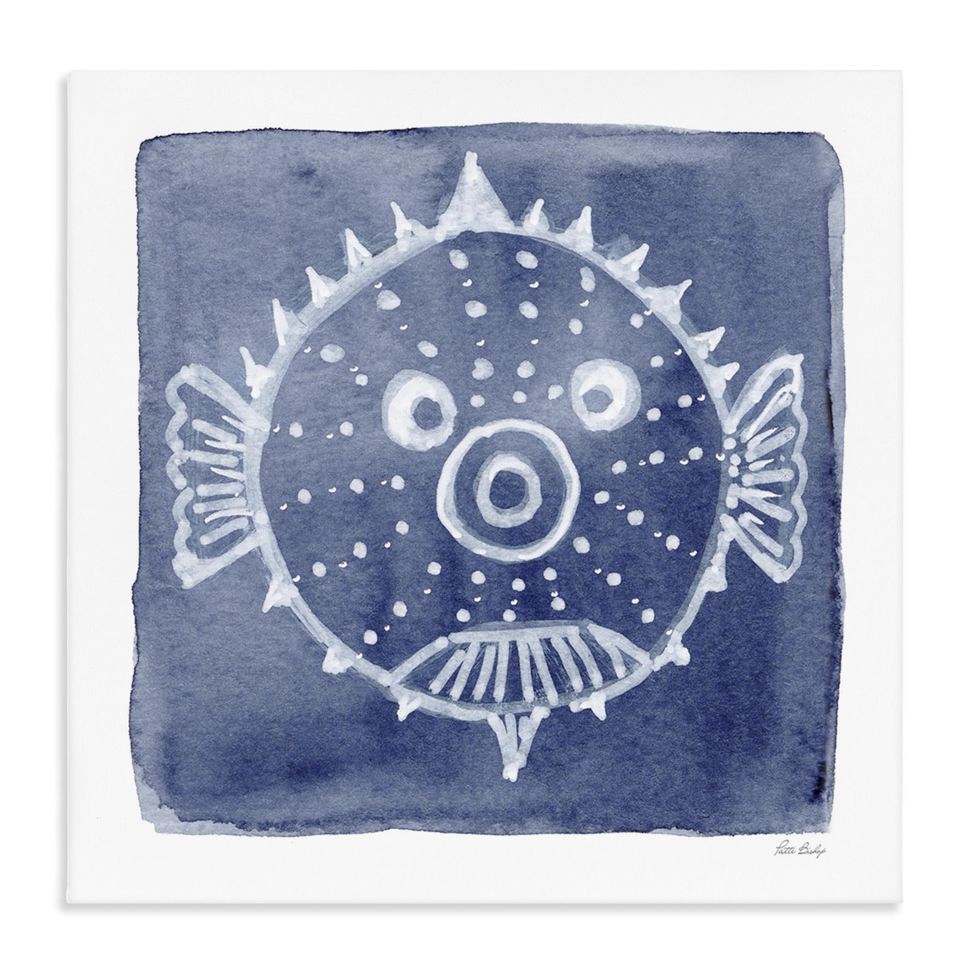 Stupell Industries Unframed 'White Blow Fish On Indigo'| Canvas Art