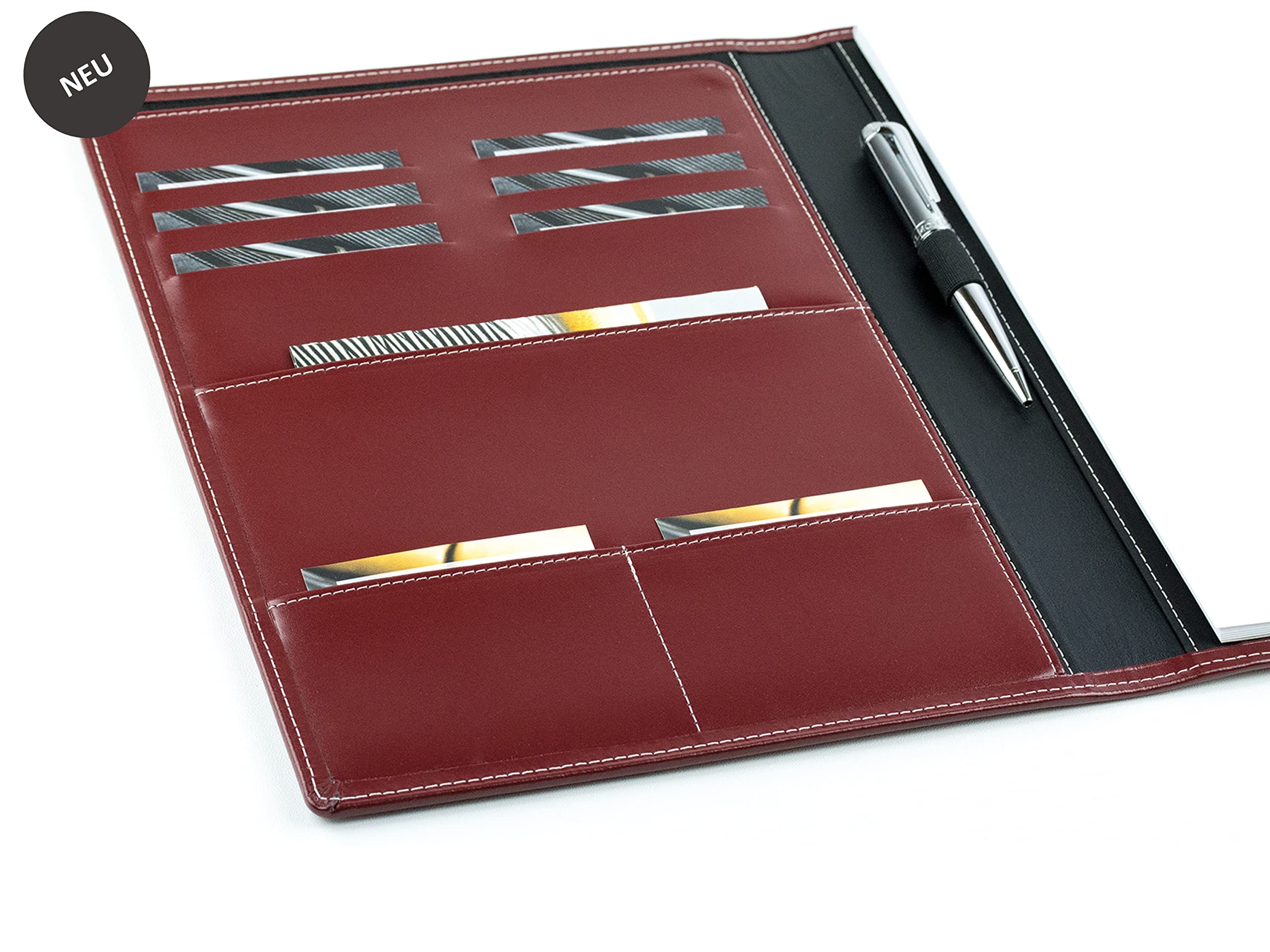 DELMON VARONE - Personalisierbare Schreibmappe DIN A4 aus Cambridge Top Grain Leder rot, Organizer Konferenzmappe mit Notizblock, Stiftschlaufe & Einsteckfächer, Echtleder Business Organisationsmappe