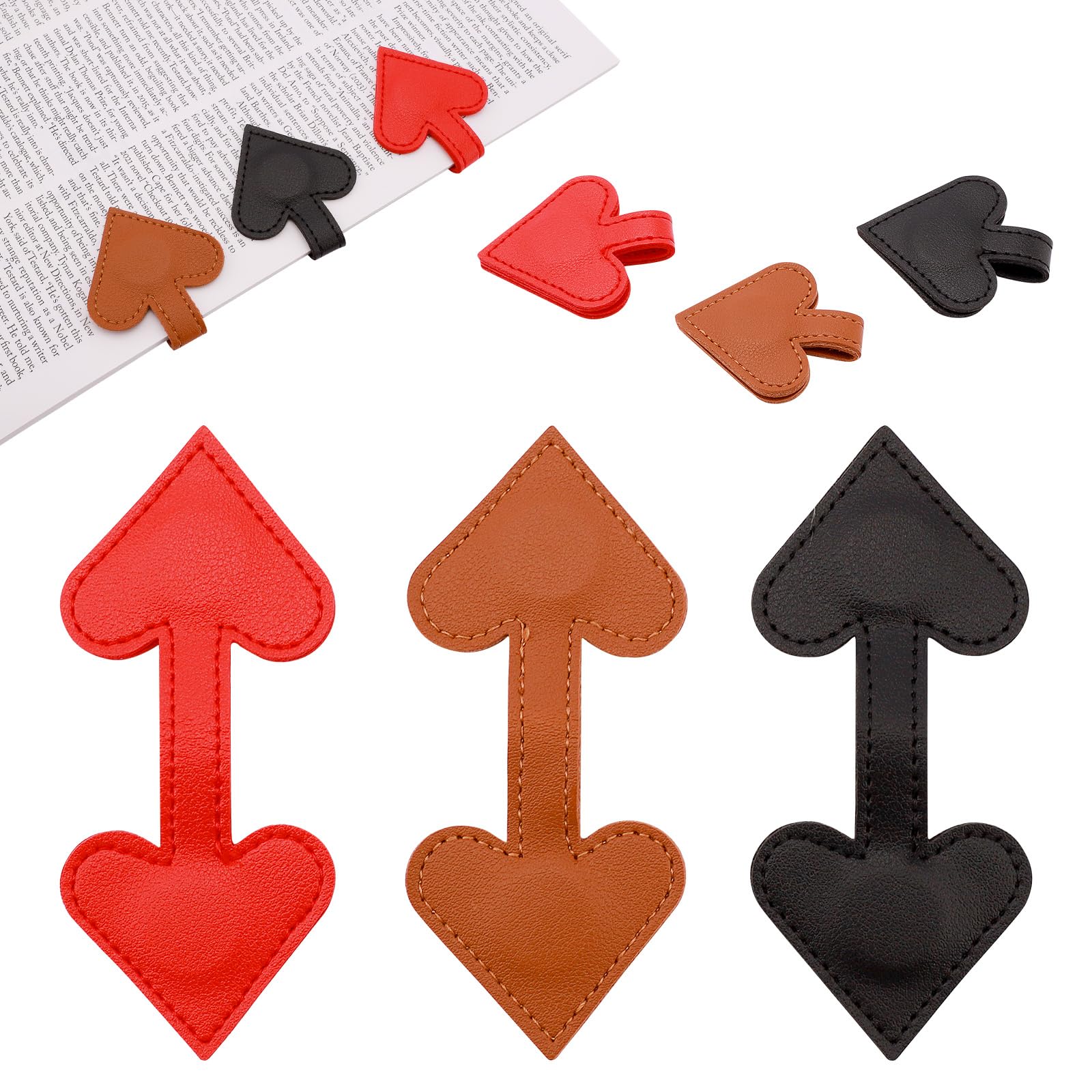 3Pcs Heart-Shaped Magnetic Leather Bookmarks - Romantic Heart Bookmarks, Faux Leather Book Mark with Double-Sided Magnets, Love Gifts for Women, Students, Reading Lovers (Red+Black+Brown)