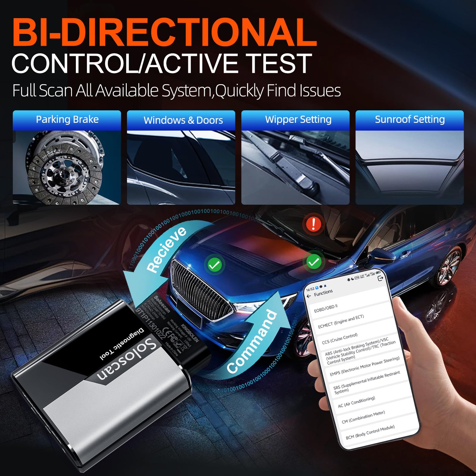 KINGBOLEN Soloscan diagnostyka OBD2 dla Land Rover/Jaguar, diagnostyka samochodowa Bluetooth, diagnostyka wszystkich systemów, 50+ resetów, kodowanie ECU, bezpłatne aktualizacje