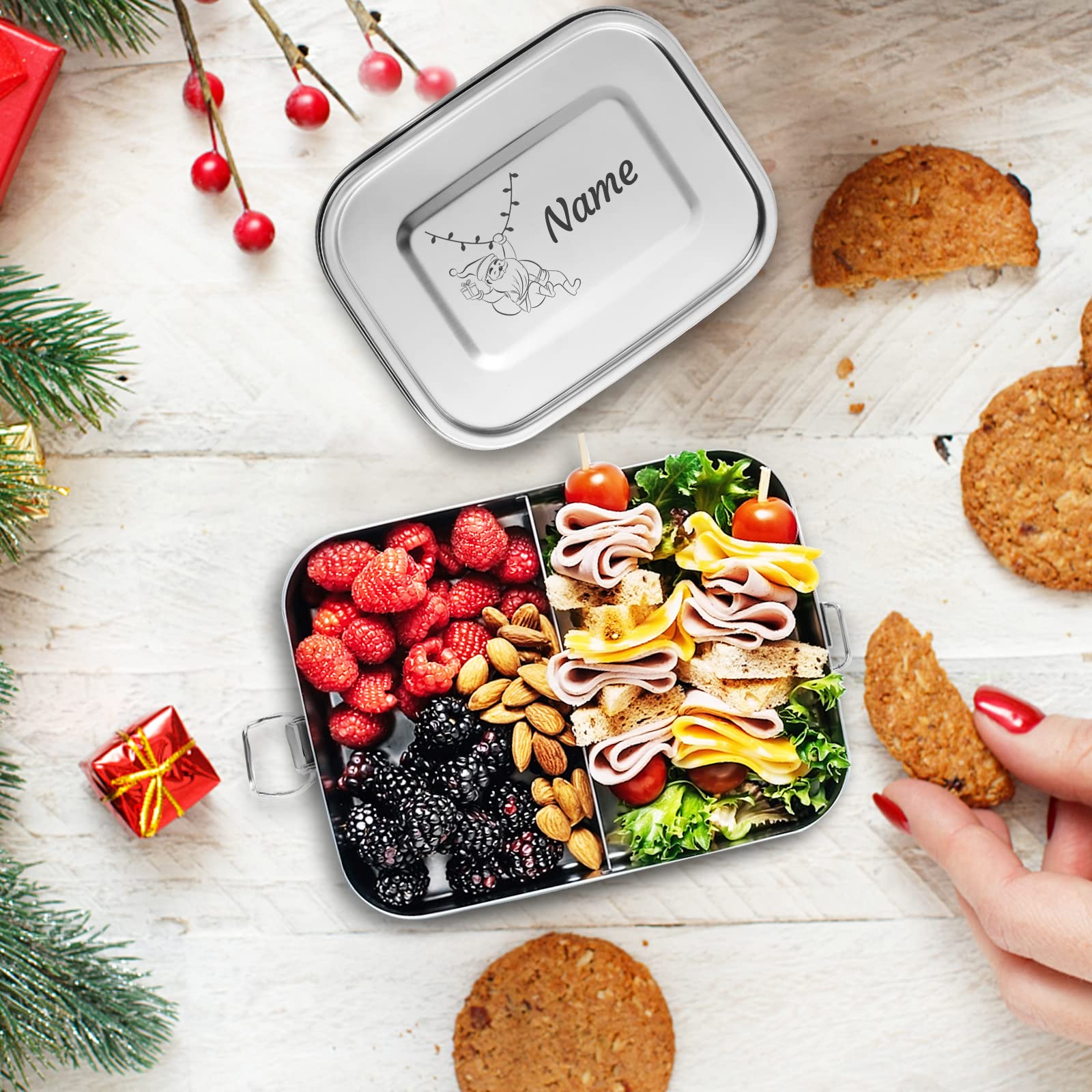 Bento Box in Acciaio Inossidabile, Portamerenda con Nome - Testo di Incisione Personalizzato, Lunch Box per Bambini e Adulti, Contenitore per Il ​Pranzo a Prova ​di Perdite con Divisorio (1200ml)