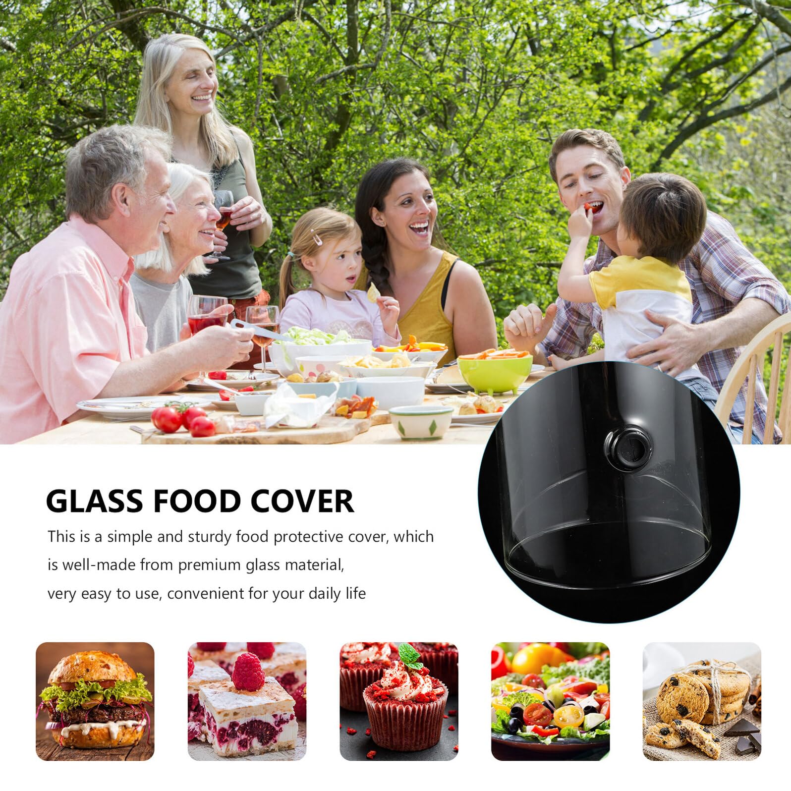 DOITOOL Glas abdeckhaube für Kuchen und Brot Hitzebeständig Langlebig Tragbar Lebensmittelecht Vielseitiger Food Cover für Backzubehör Dessert und Snacks für Küche und Party