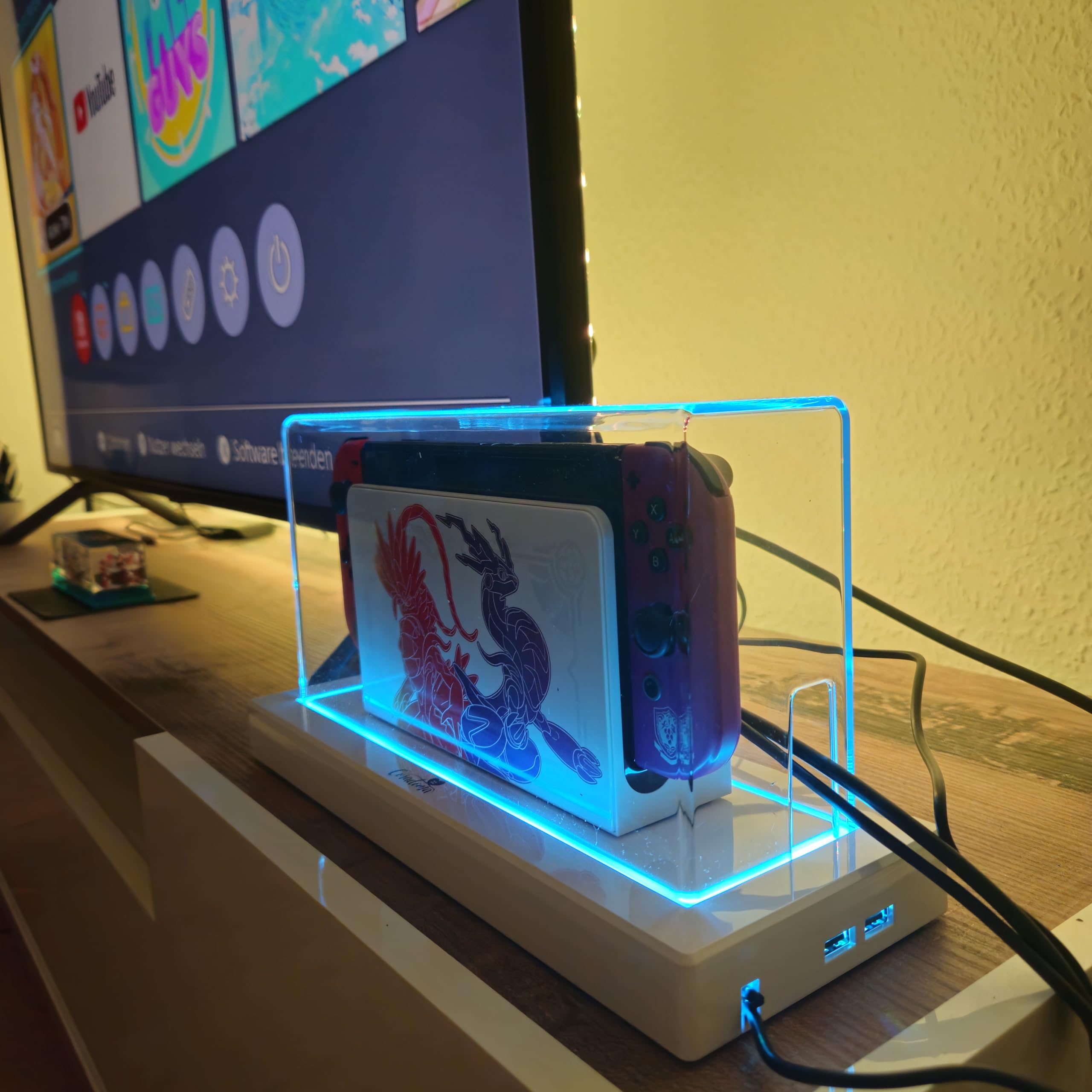 Schutzhülle Acryl Case mit LED Beleuchtung für Nintendo Switch/Switch OLED – Transparente Staubschutzhülle mit Fernbedienung