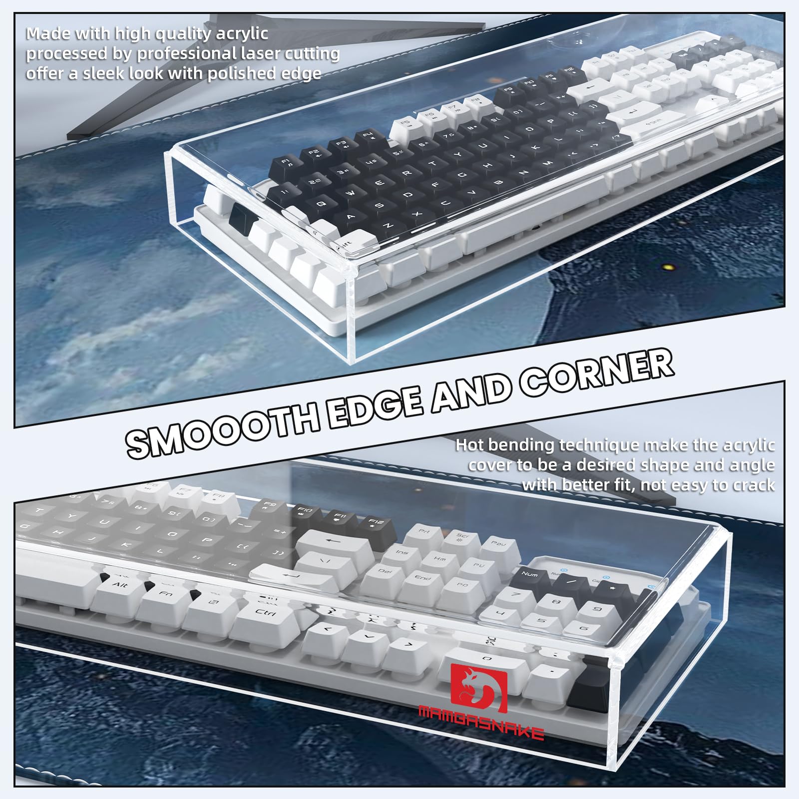 MAMBASNAKE Cubierta de Teclado acrílica Premium de 98 Teclas Cubierta Antipolvo Cubierta de Teclado Transparente antigolpes Impermeable para Teclado mecánico, 44,2 * 16,5 * 4,8 cm, K61 K68 K87 K98