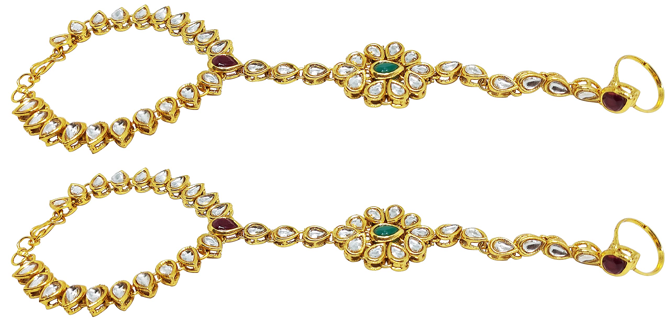 gold plated ethnic kundan ring bracelet set women and girls.-image-33