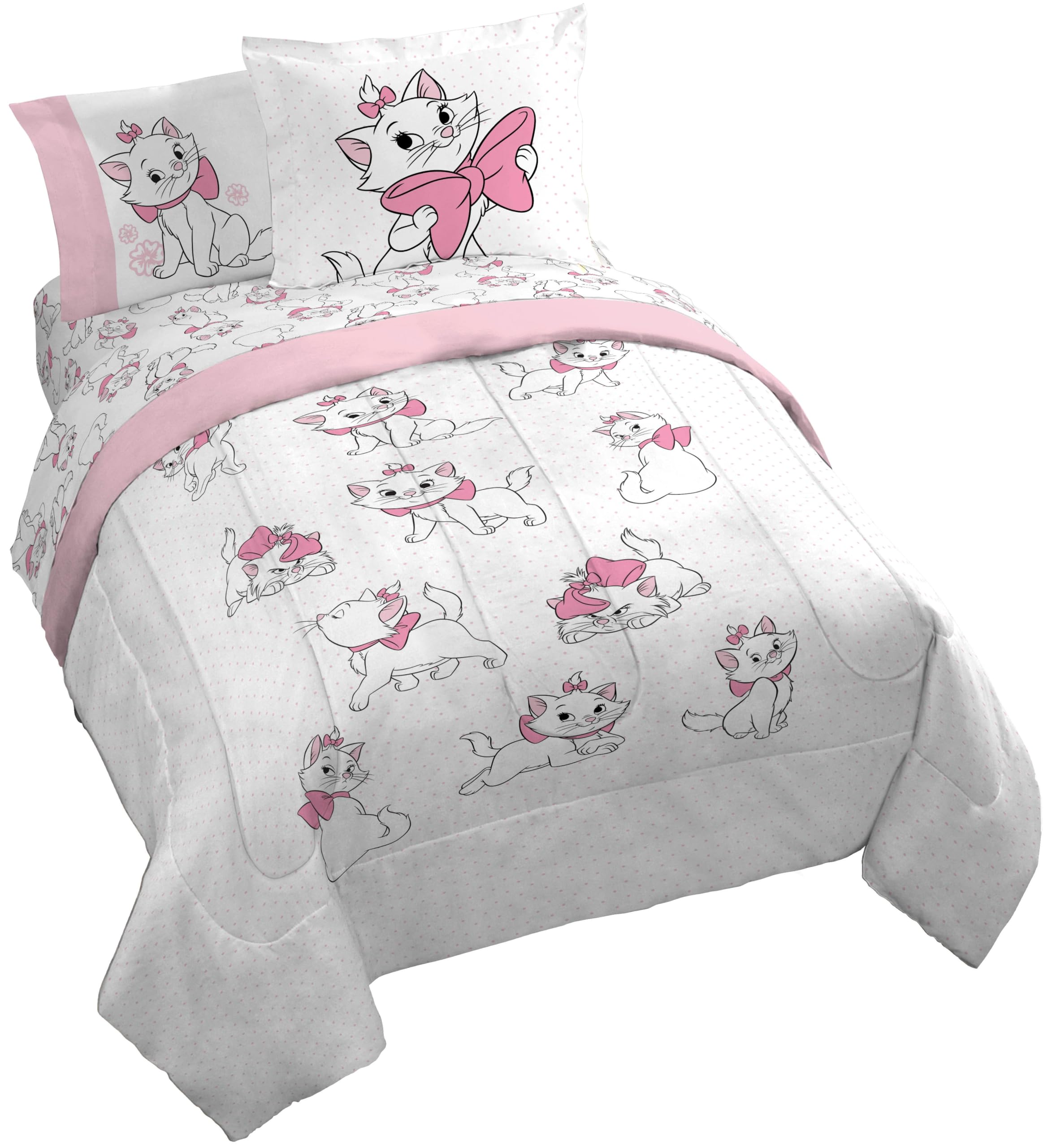 Disney Aristocats Marie Queen Comforter Set 7 Piece Kids Bedding, White