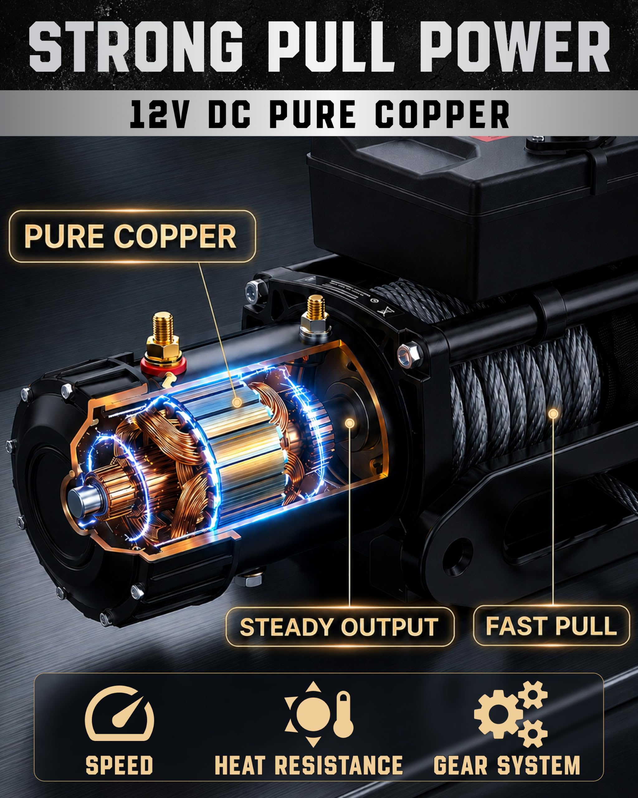 Cabrestante eléctrico de 12 V de recuperación de hasta 6,123 kg, cabrestante de remolque con cuerda sintética de 1,1 cm x 24 m, controladores inalámbricos y con cable, impermeable y fácil de instalar