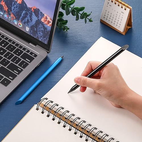 Miniatura 4 de 2 bolígrafos de metal sin tinta borrable, lápiz metálico de aluminio para escribir, dibujar, dibujar, suministros escolares de oficina en casa