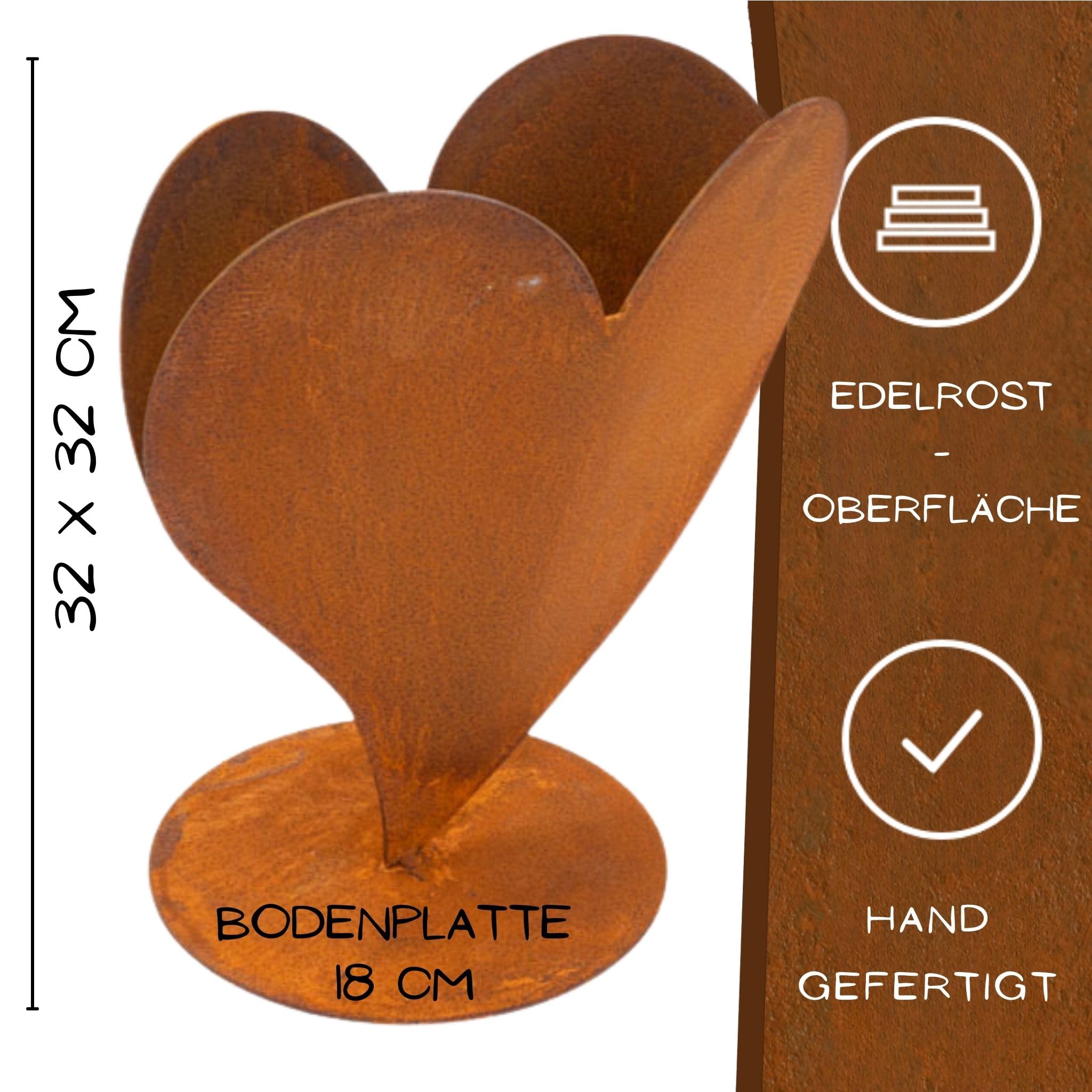 Rostikal Pflanzherz aus Edelrost 32 cm – wetterfeste Gartendekoration aus Metall, Deko - Herz aus Cortenstahl für Garten, Terrasse & Wohnbereich außen