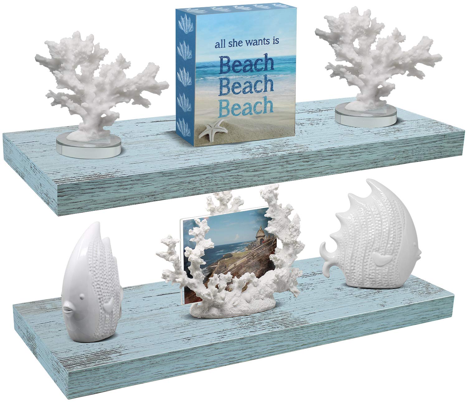 Sorbus Floating Shelf â€” Hanging Wall Shelves Decoration â€” Perfect Trophy Display, Photo Frames â€” Extra Long 24 Inch (Blue)