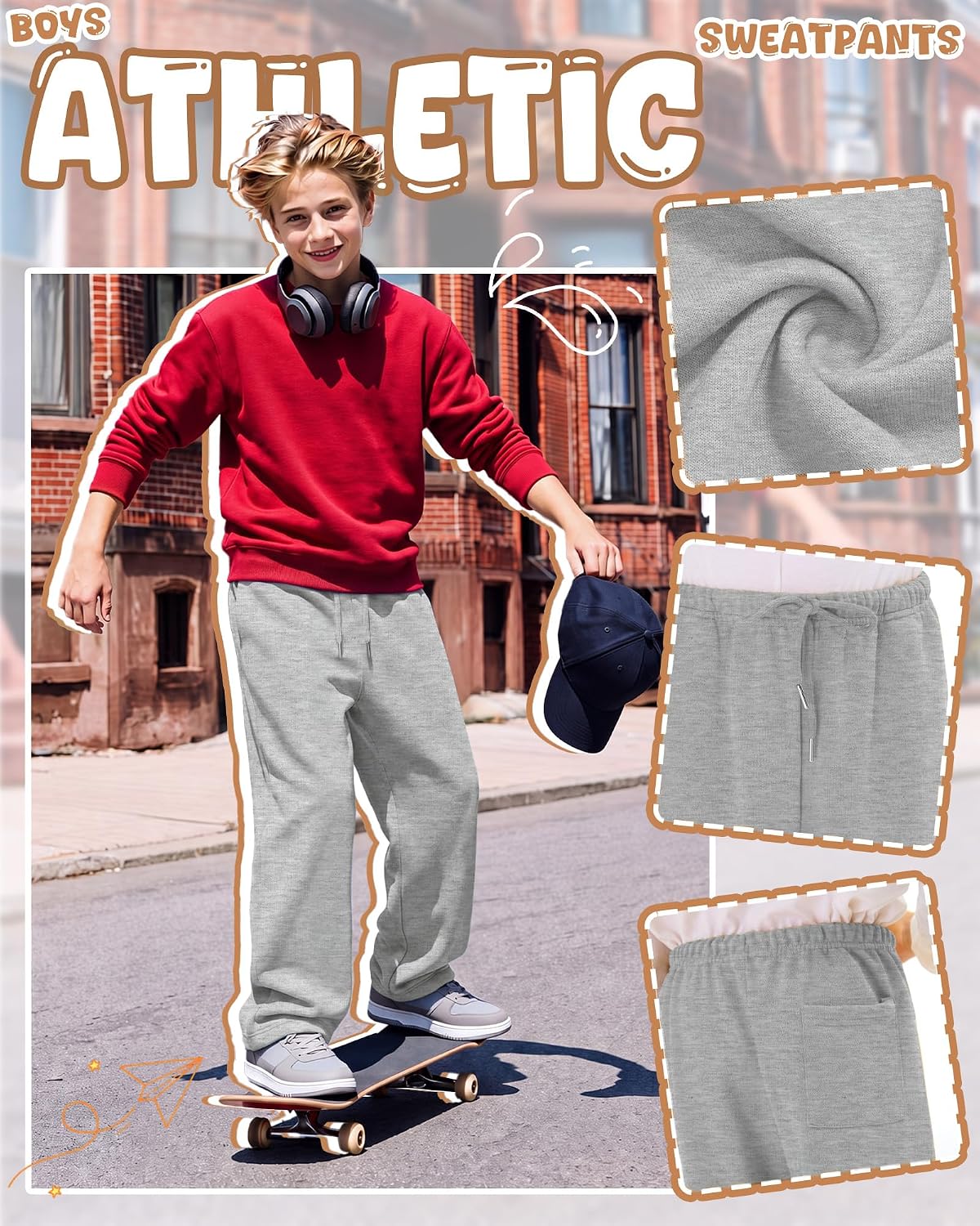 2 Pack Boys Baggy Wide Leg Sweatpants 5-14Y