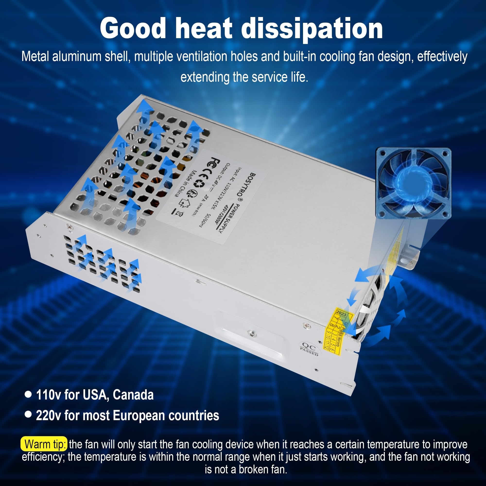 Transformateur DC 48 V 25 A 1200 W - Bloc d'alimentation AC 110 V/220 V (PSU SMPS) - 48 V - Adaptateur industriel - Barre lumineuse LED - Moteur semi-conducteur, pompe, treuil, amplificateur