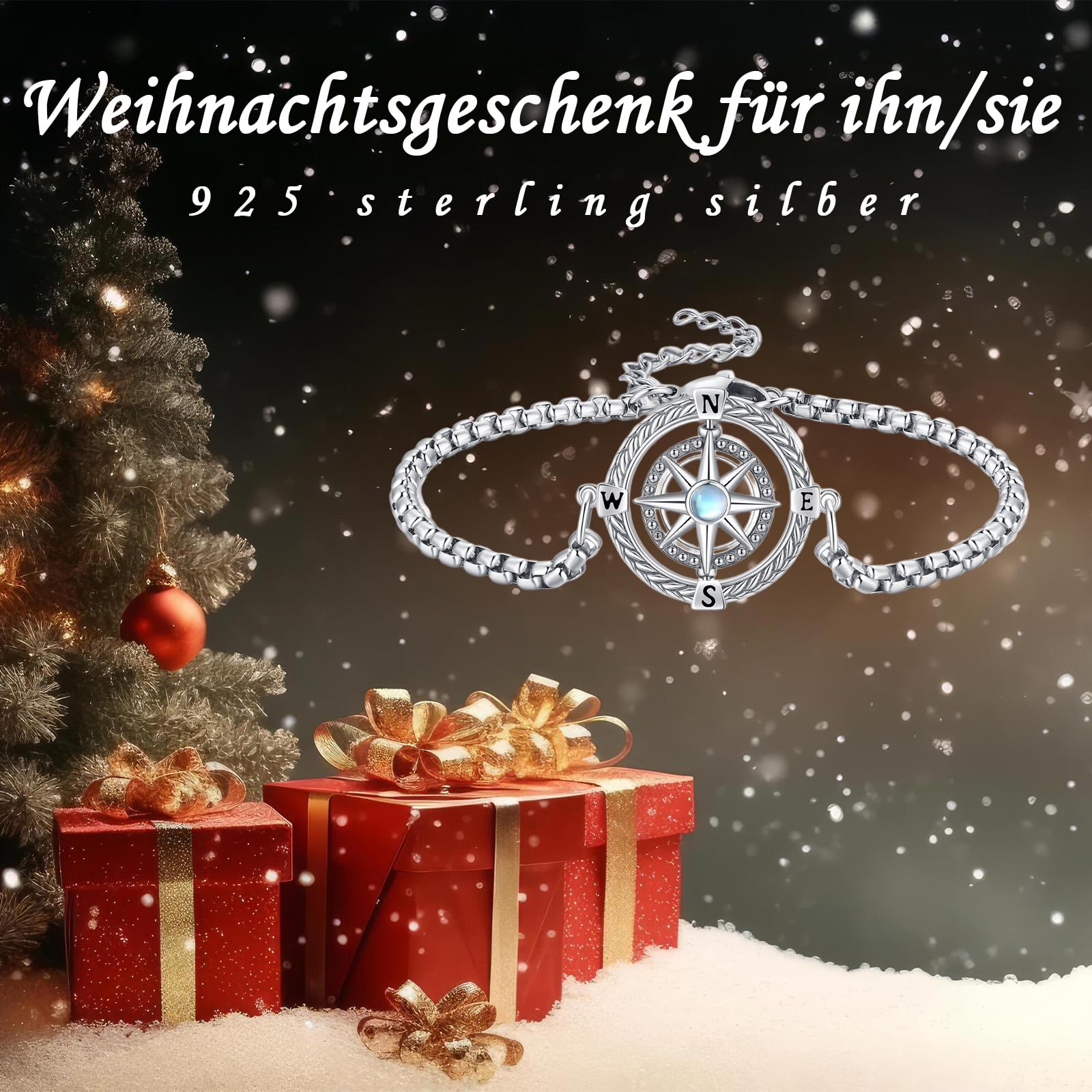 Kompass Armband 925 Sterling Silber für Damen und Herren