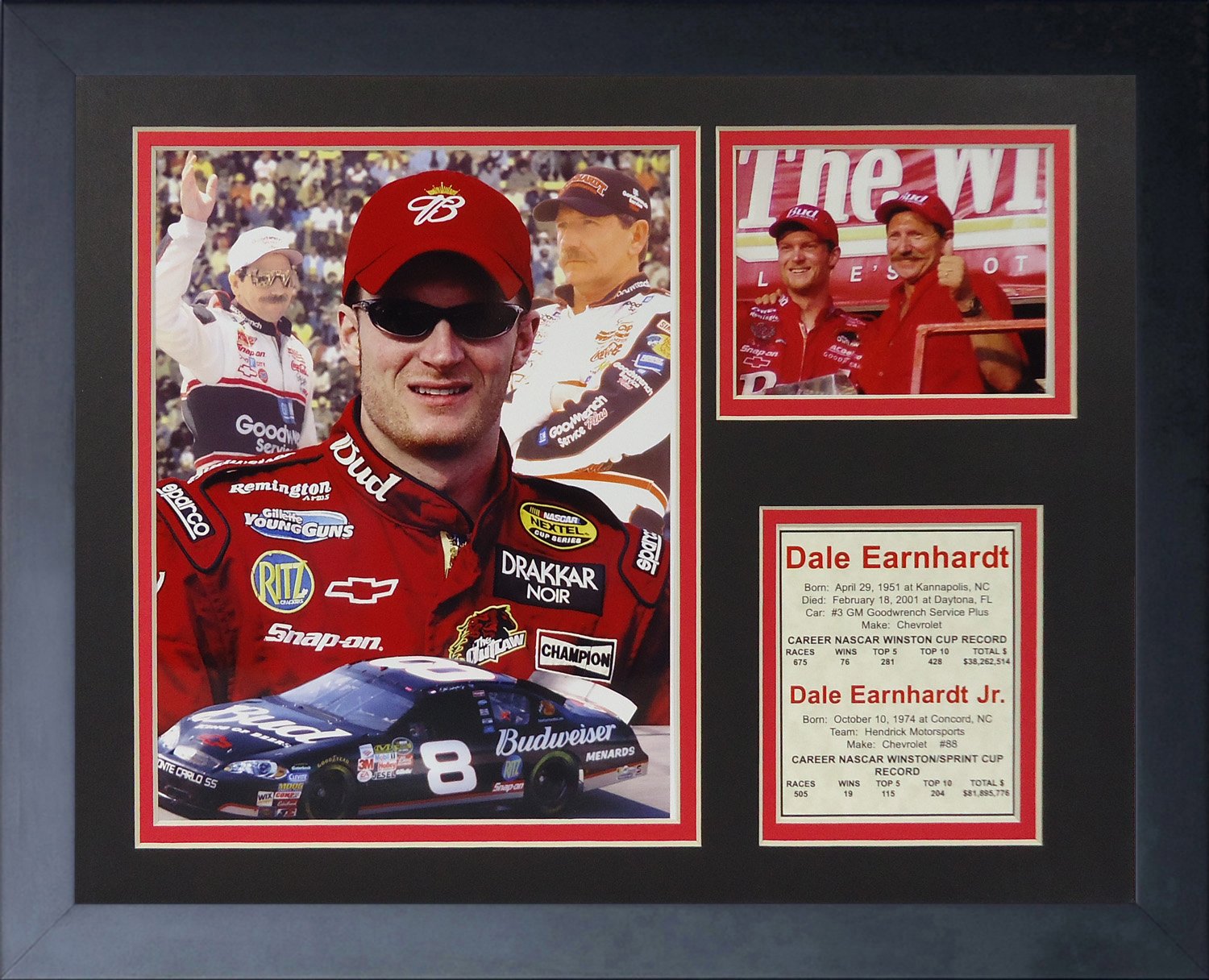 Legends Never Die "Dale Earnhardt Sr. and Dale Earnhardt Jr. Framed Photo Collage, 11 x 14-Inch, (12906U)